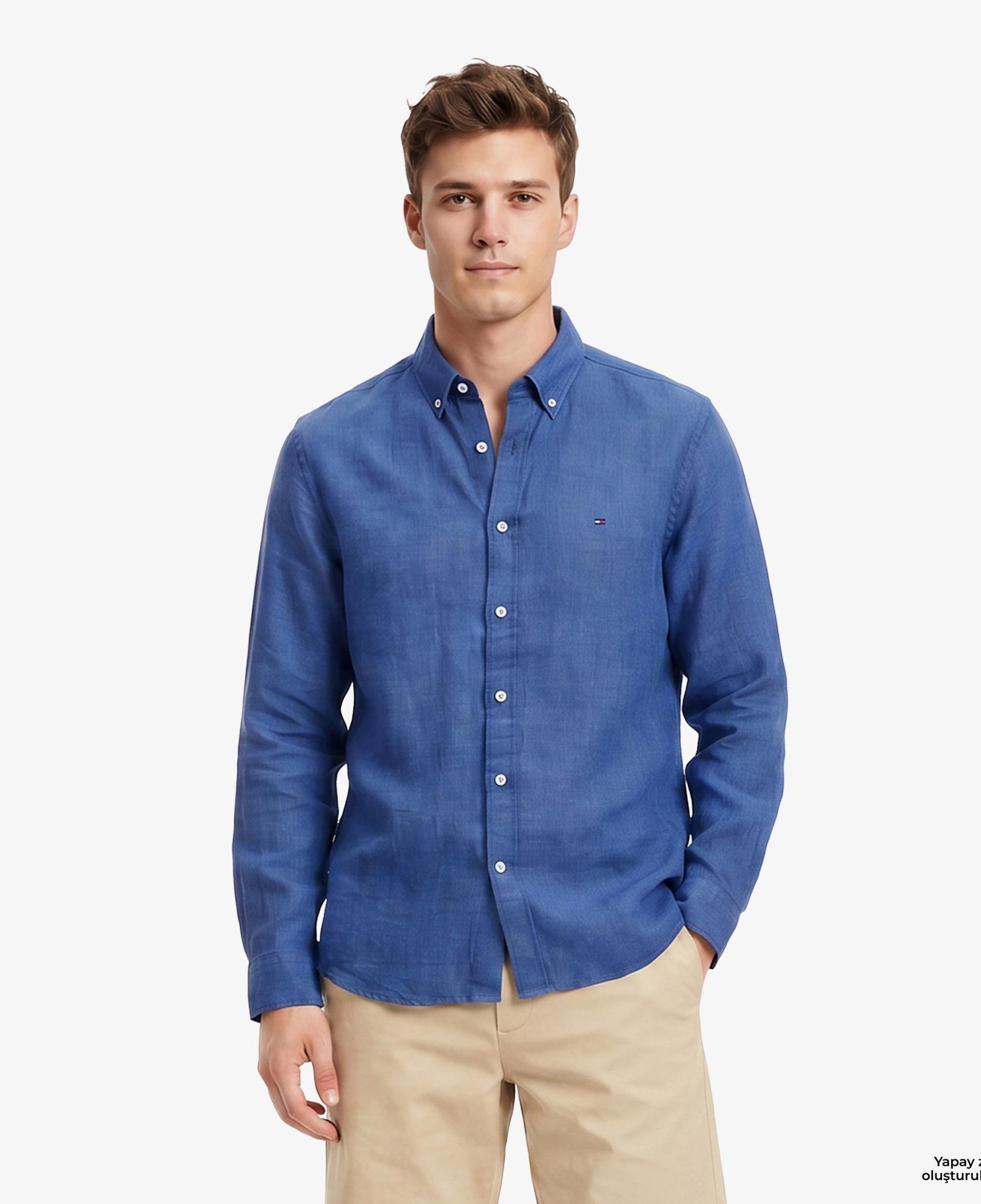 Tommy Hilfiger Seasonal Quality Erkek Mavi Keten Gömlek