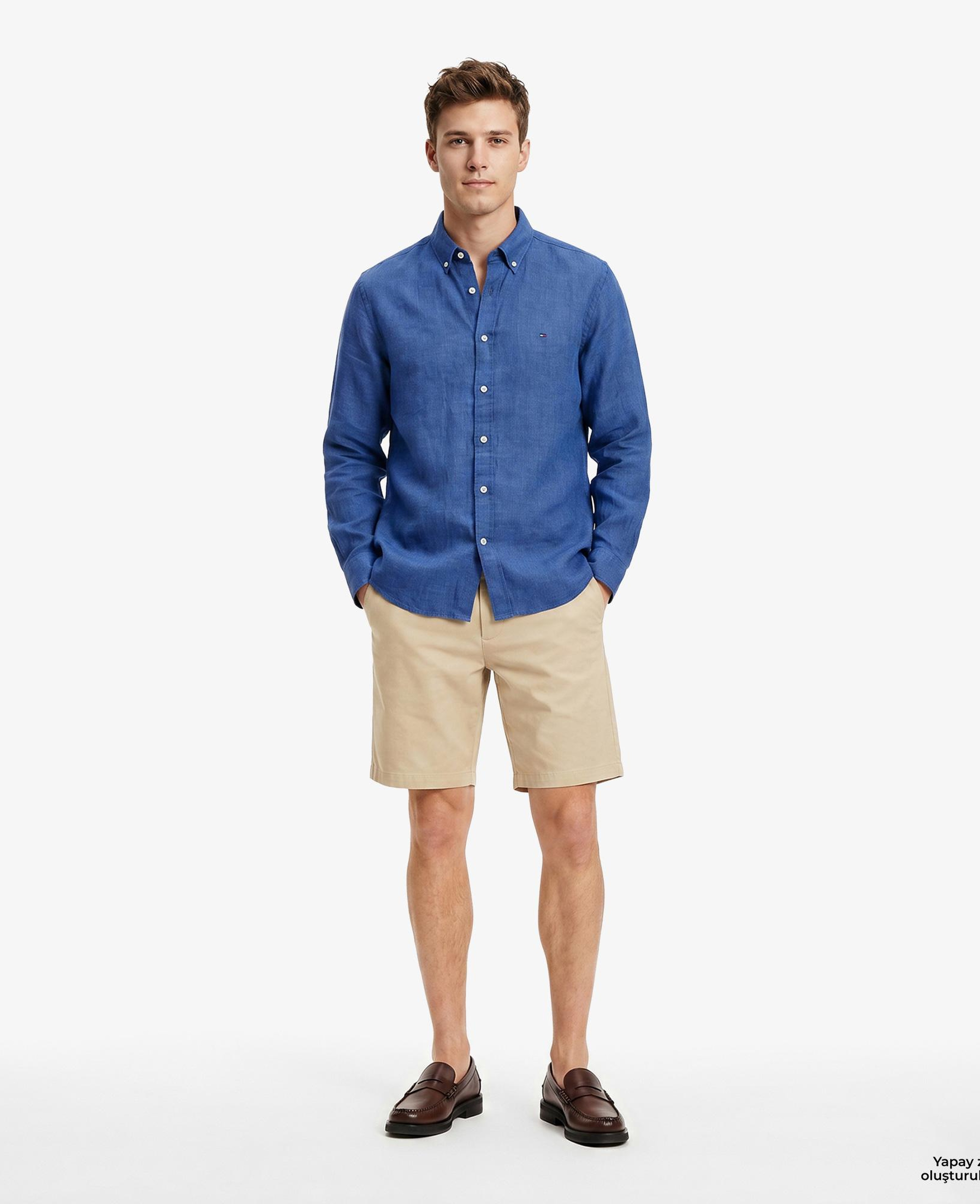 Tommy Hilfiger Seasonal Quality Erkek Mavi Keten Gömlek