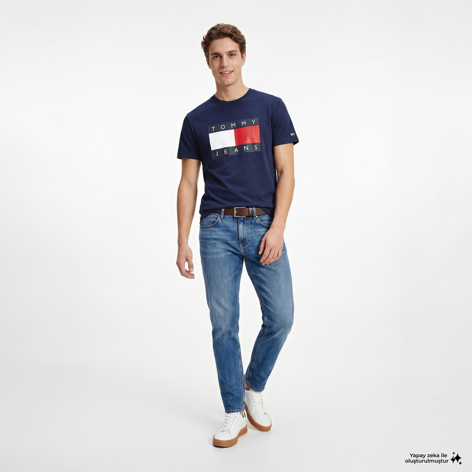Tommy Hilfiger Flag Erkek Lacivert T-Shirt