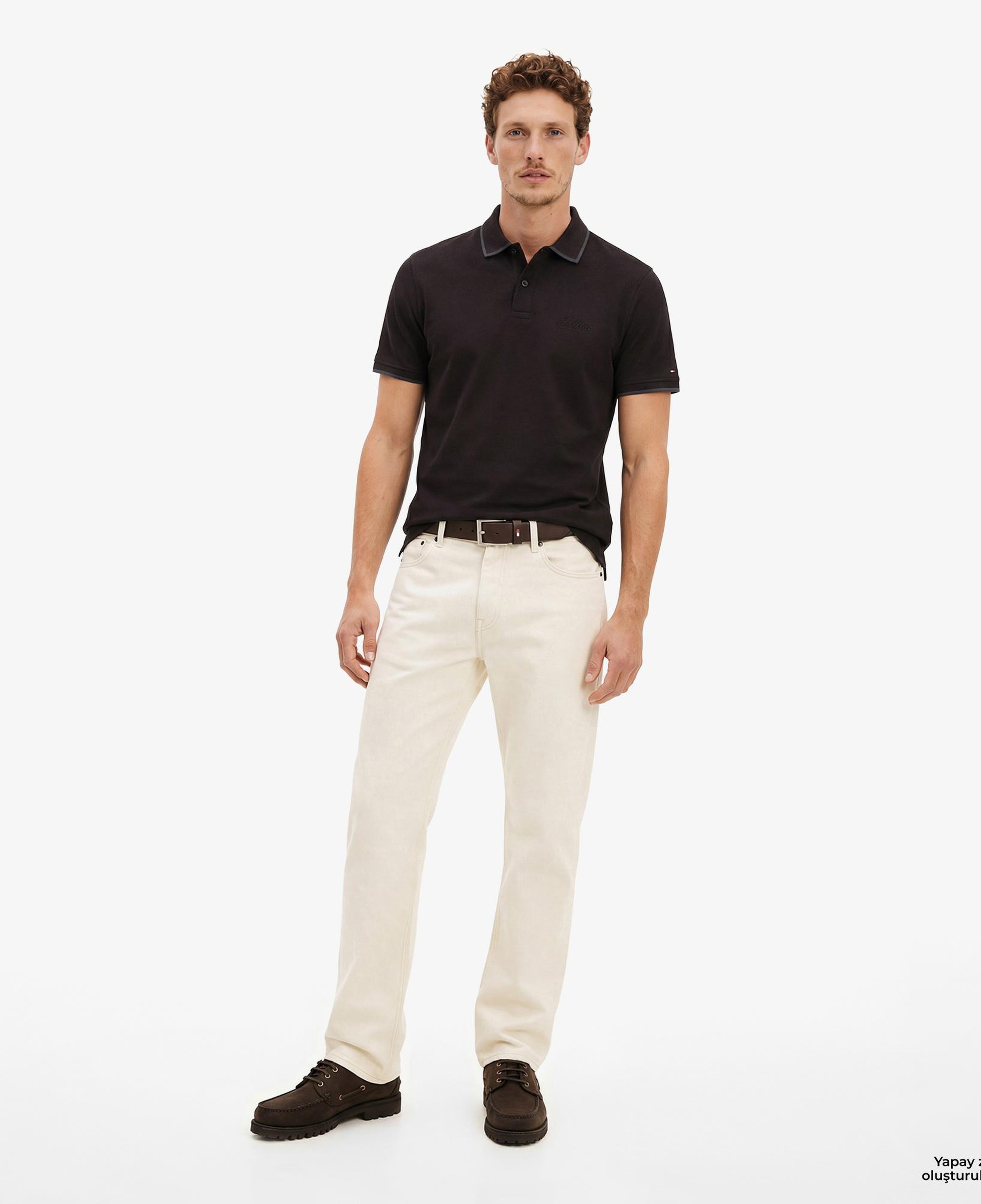 Tommy Hilfiger Seasonal Fabric Erkek Siyah Polo Yaka T-Shirt