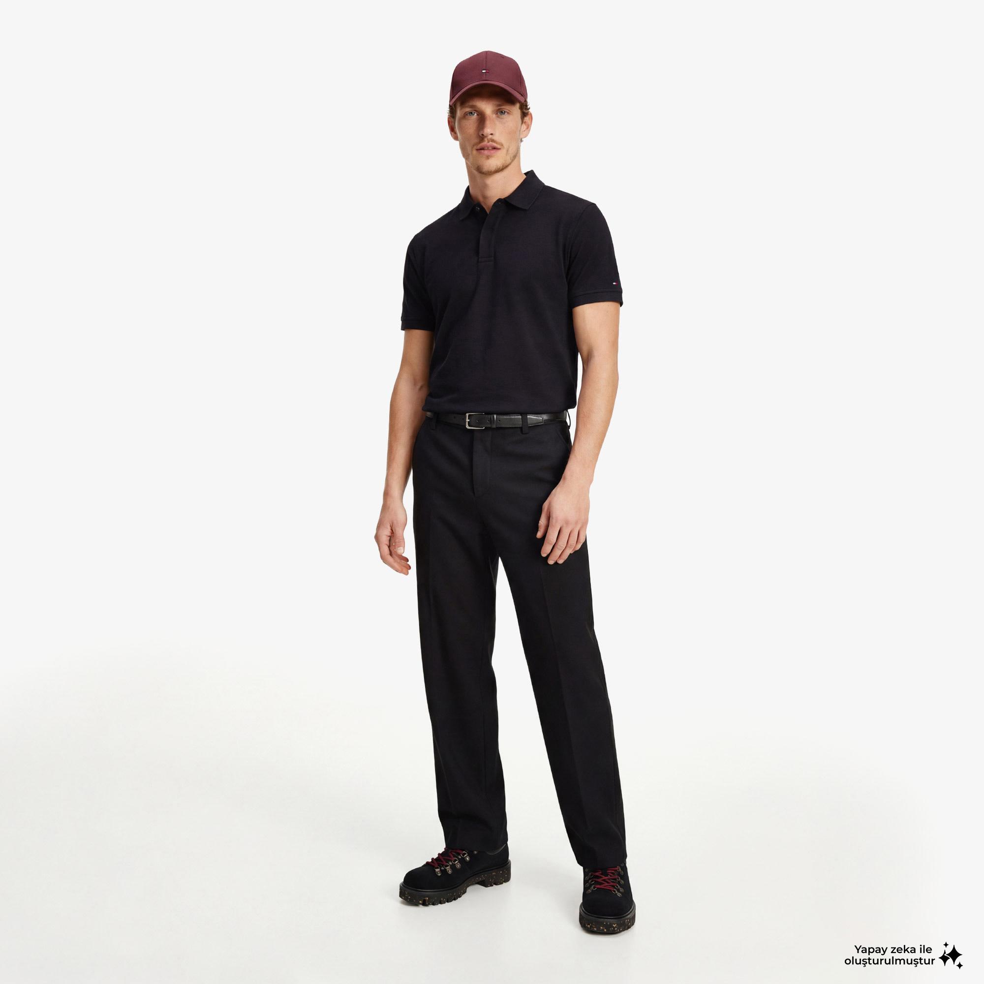 Tommy Hilfiger Elevated Essentials Erkek Siyah Polo Yaka T-Shirt