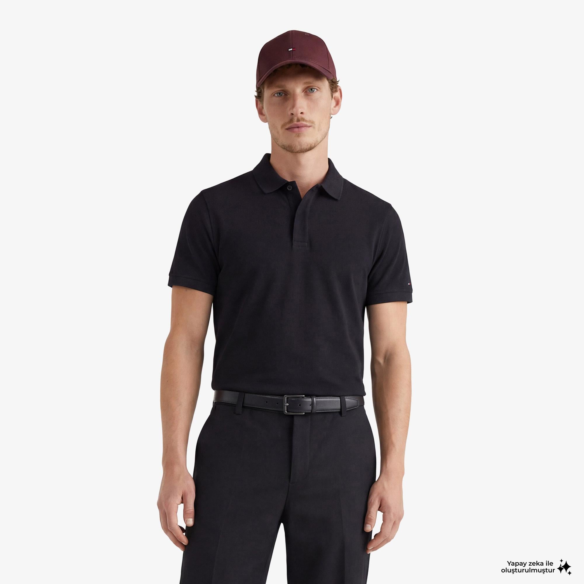 Tommy Hilfiger Elevated Essentials Erkek Siyah Polo Yaka T-Shirt