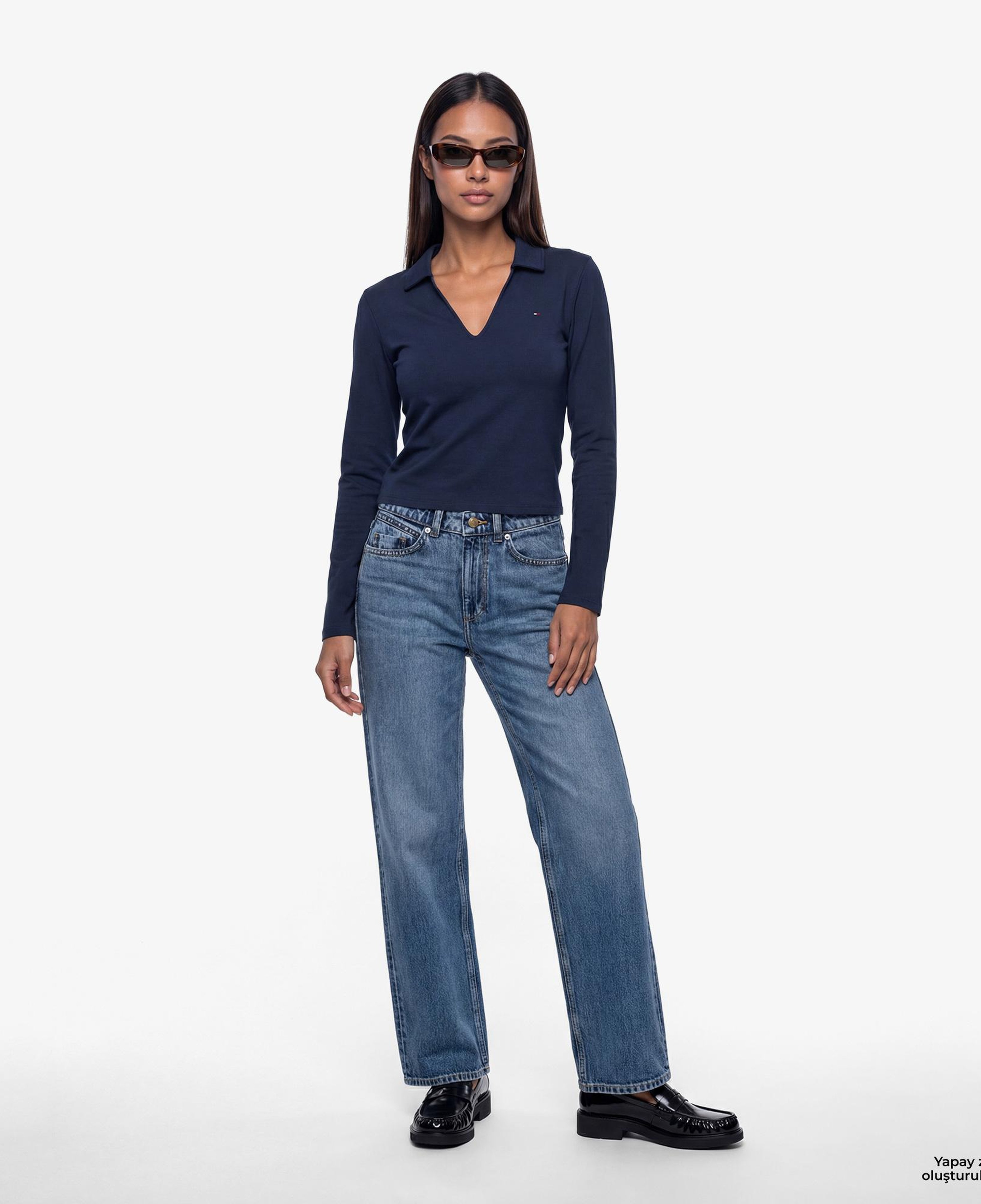 Tommy Hilfiger Modern Cody Kadın Lacivert Polo Yaka T-Shirt
