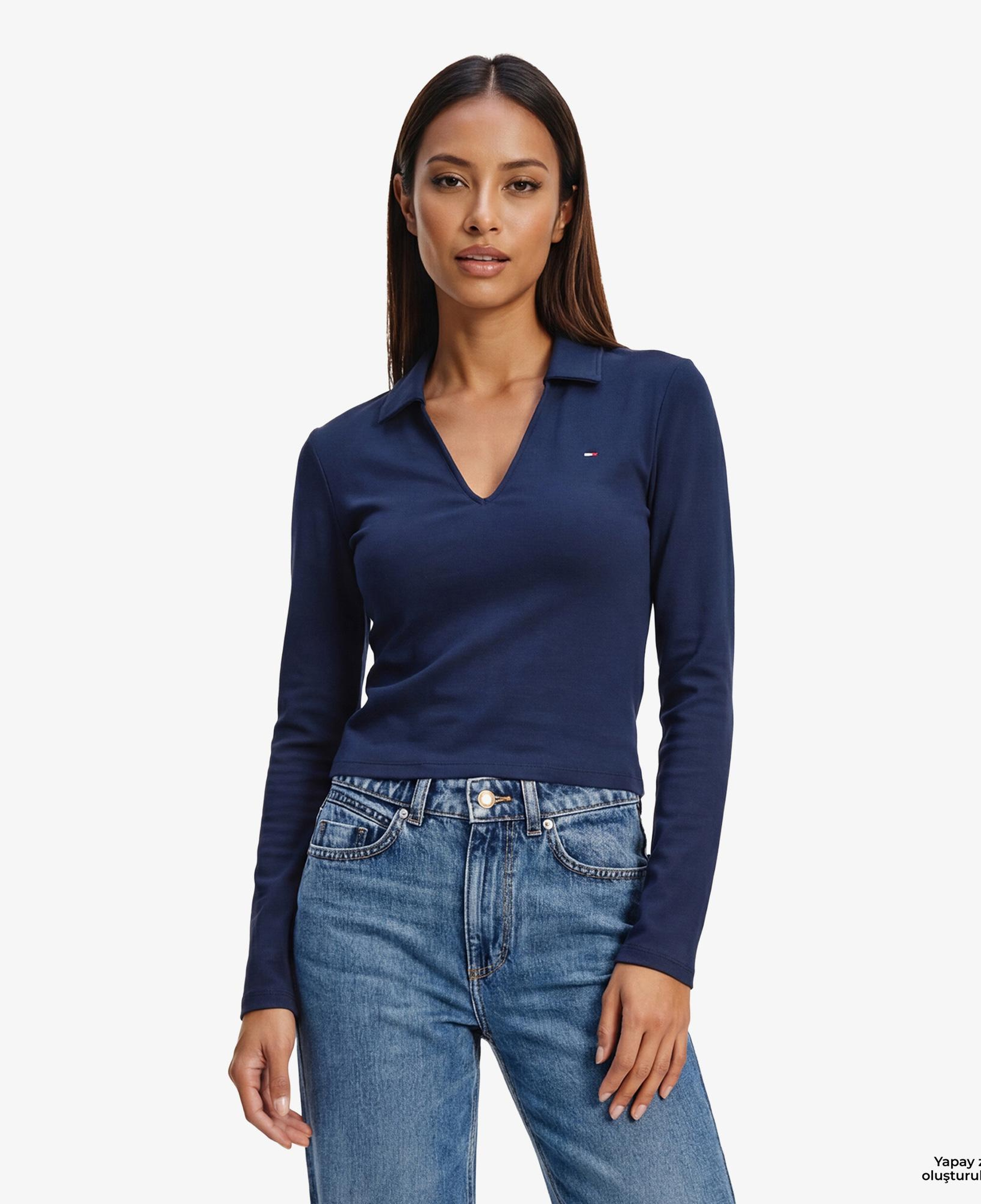 Tommy Hilfiger Modern Cody Kadın Lacivert Polo Yaka T-Shirt