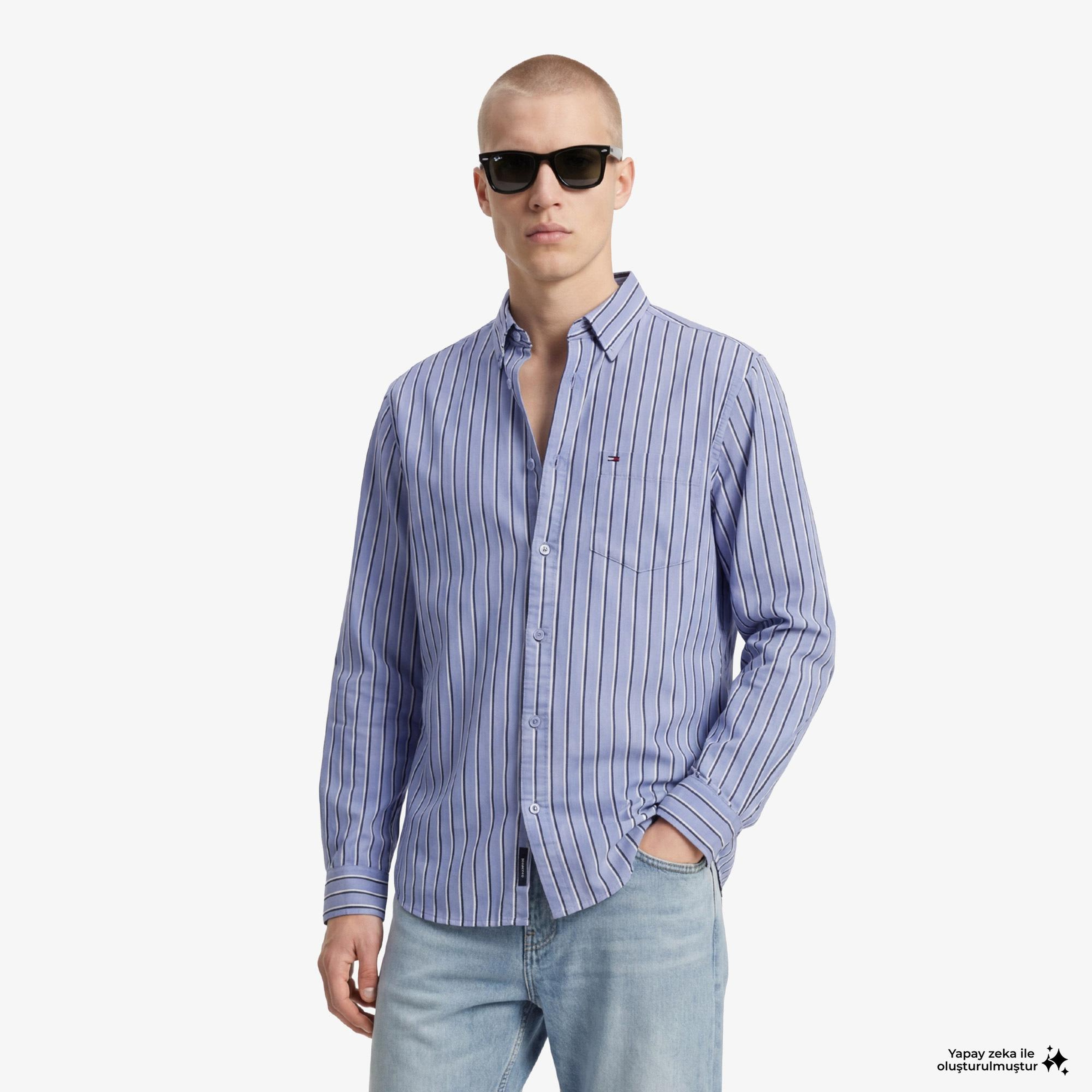 Tommy Hilfiger Twill Erkek Mavi Gömlek