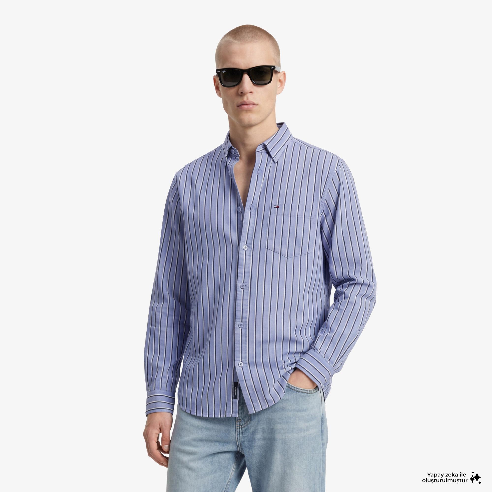 Tommy Hilfiger Twill Erkek Mavi Gömlek