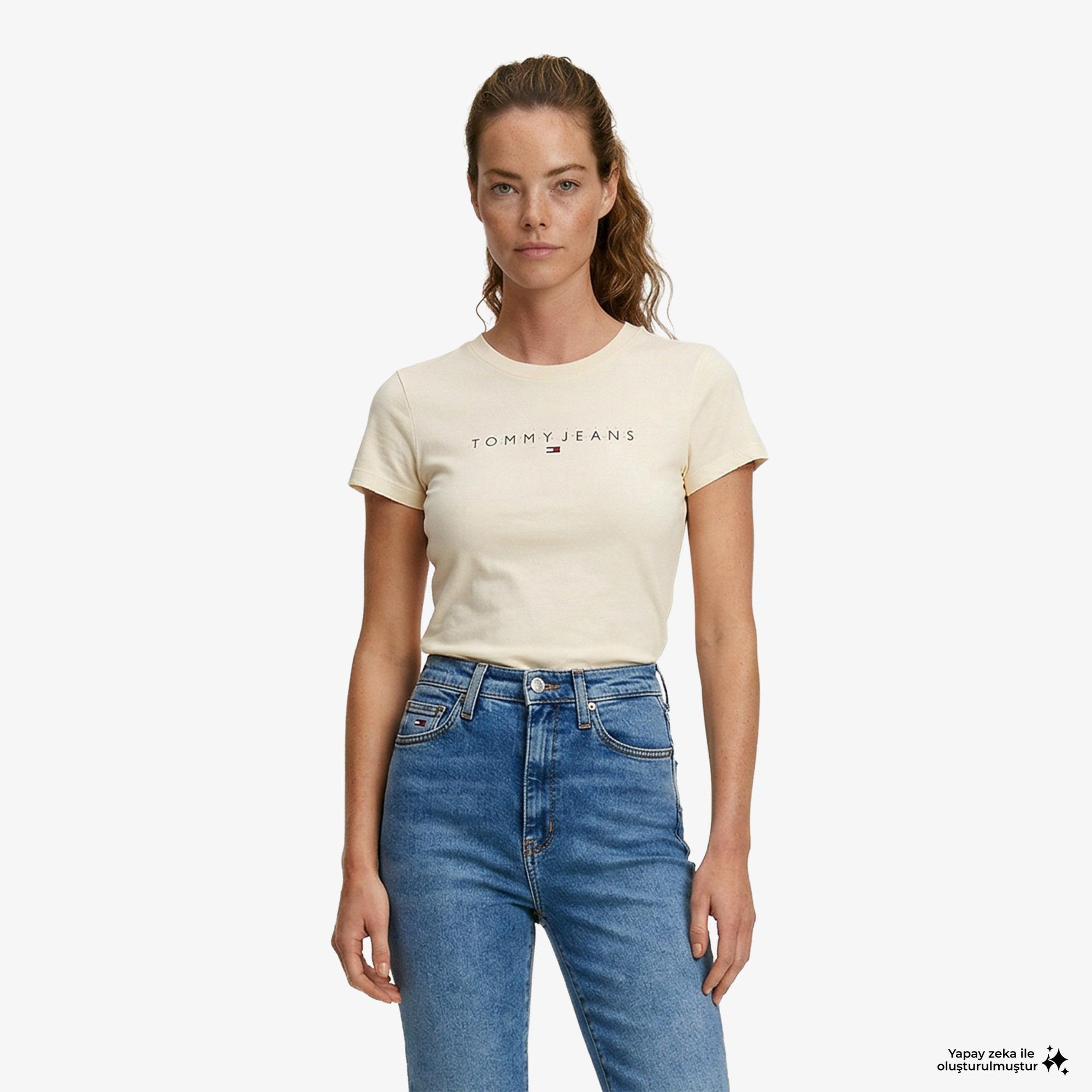 Tommy Hilfiger Linear Kadın Sarı T-Shirt