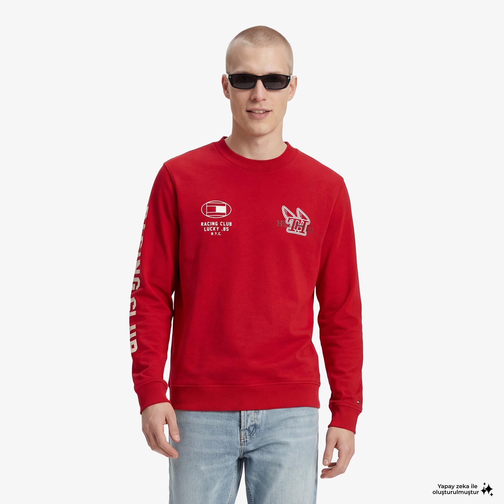 Tommy Hilfiger Moto Pack Erkek Kırmızı Uzun Kollu T-Shirt