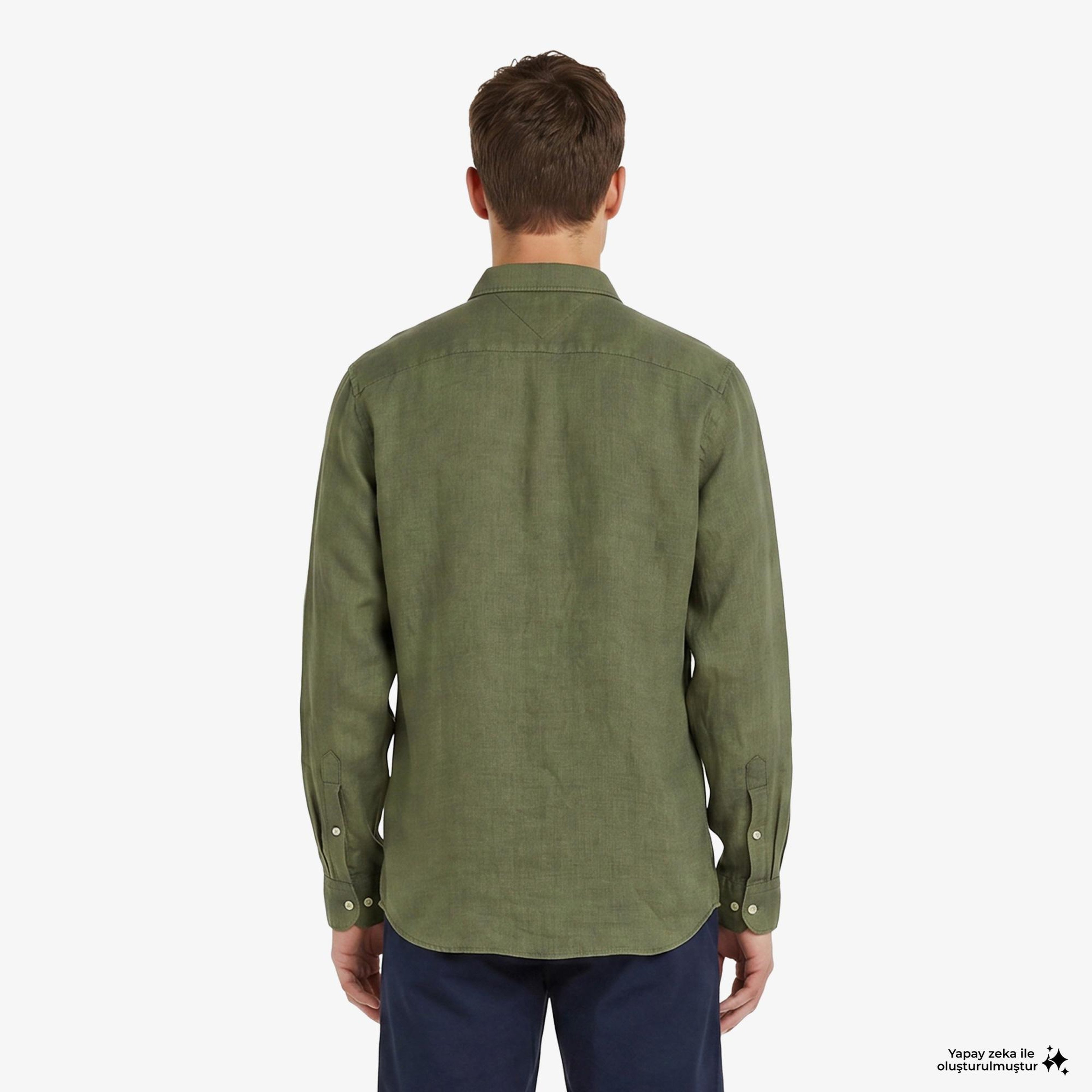 Tommy Hilfiger Seasonal Quality Erkek Yeşil Keten Gömlek