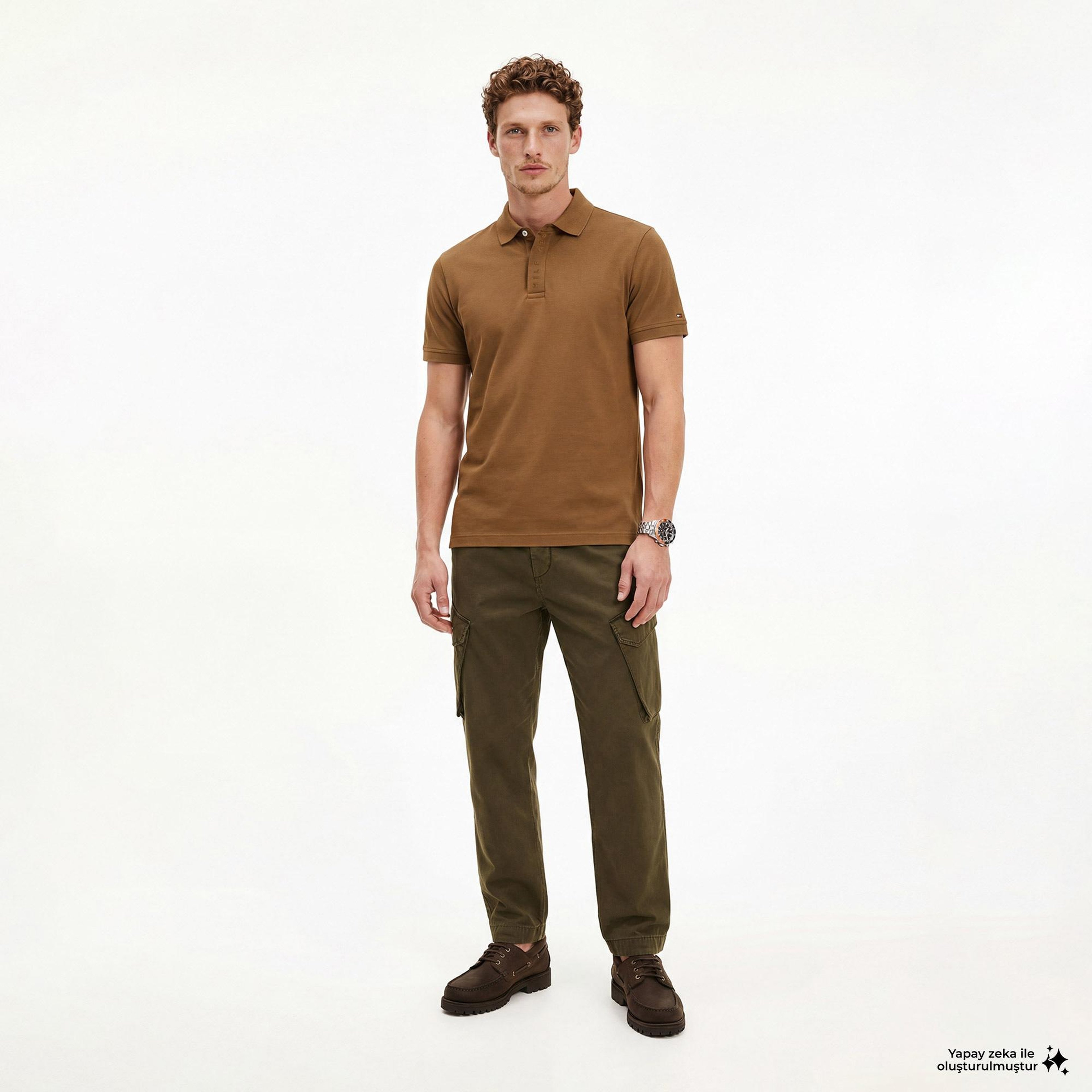 Tommy Hilfiger Seasonal Graphic Erkek Kahverengi Polo Yaka T-Shirt