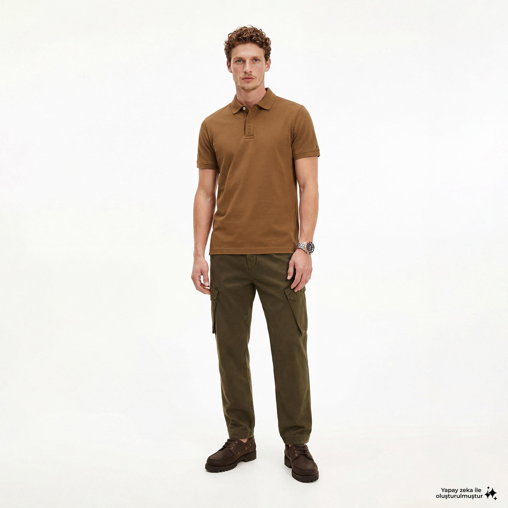 Tommy Hilfiger Seasonal Graphic Erkek Kahverengi Polo Yaka T-Shirt