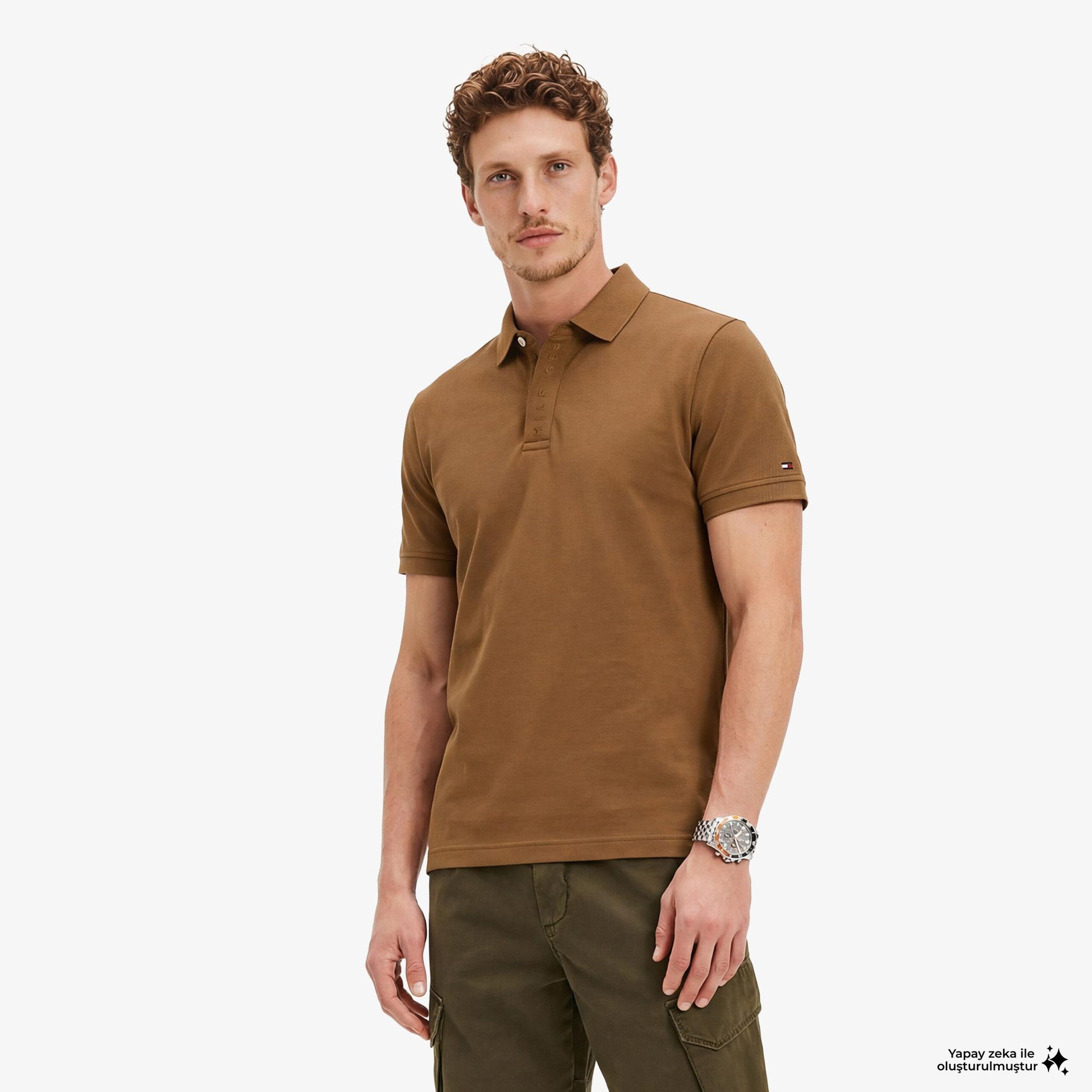 Tommy Hilfiger Seasonal Graphic Erkek Kahverengi Polo Yaka T-Shirt