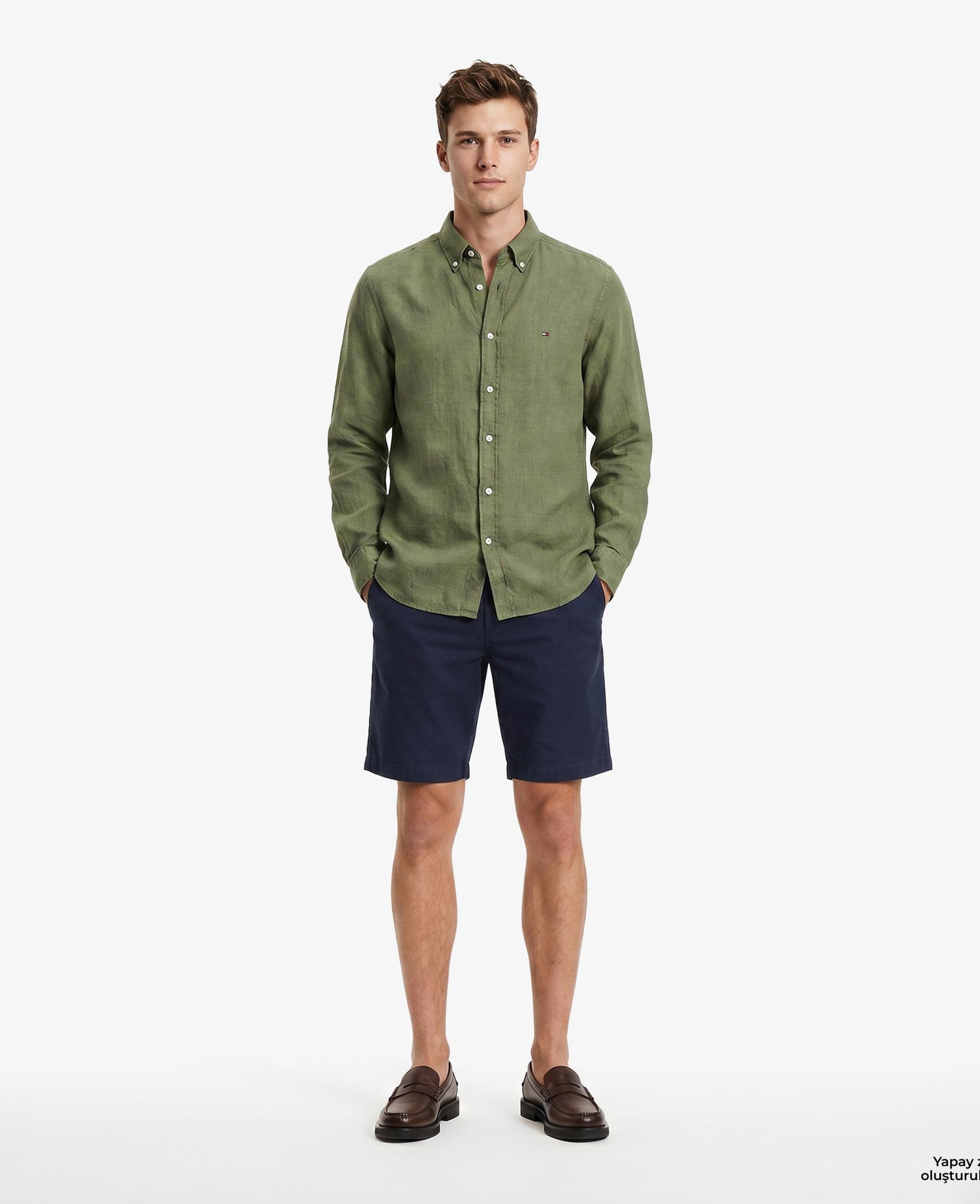 Tommy Hilfiger Seasonal Quality Erkek Yeşil Keten Gömlek