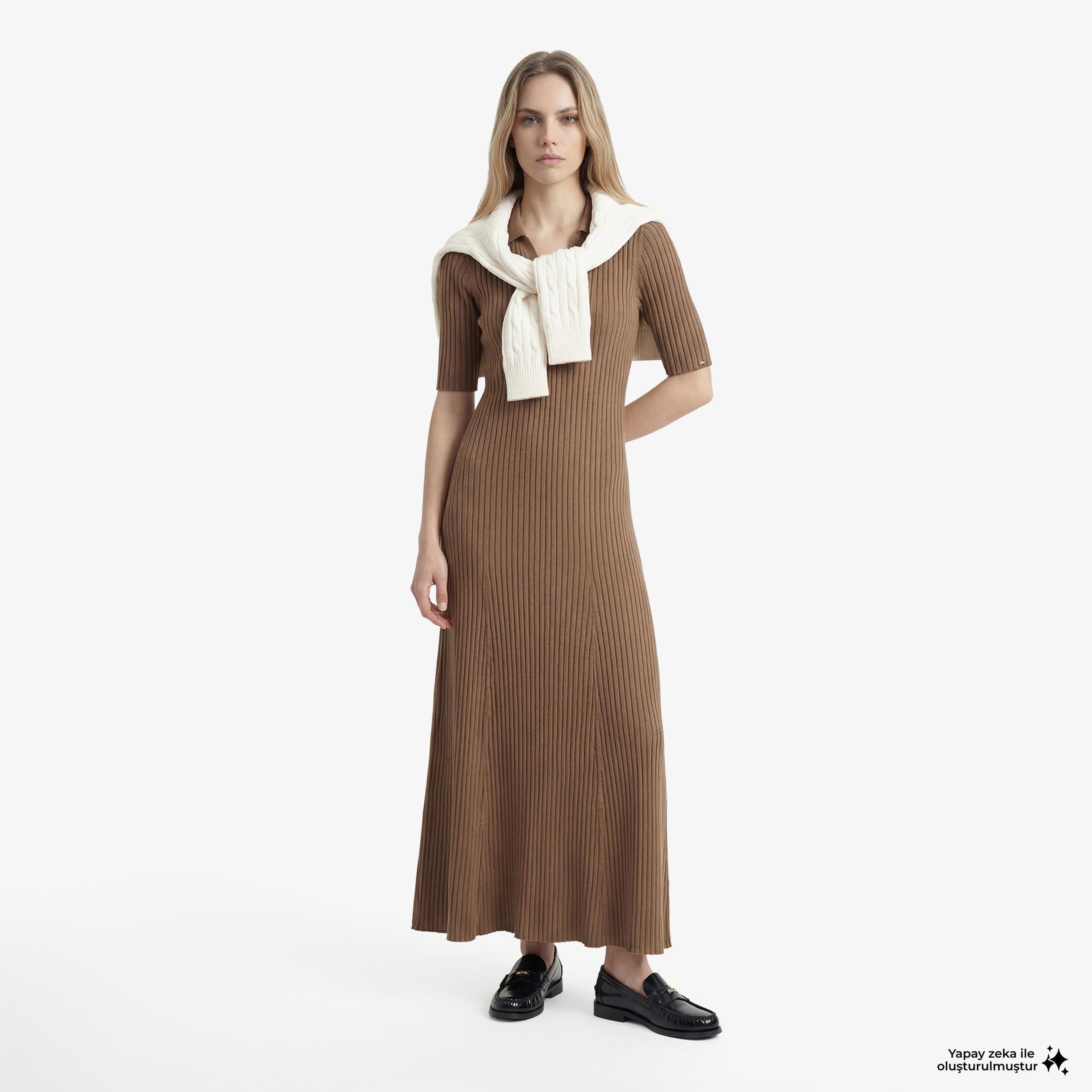 Tommy Hilfiger RayonRib Kadın Kahverengi Elbise