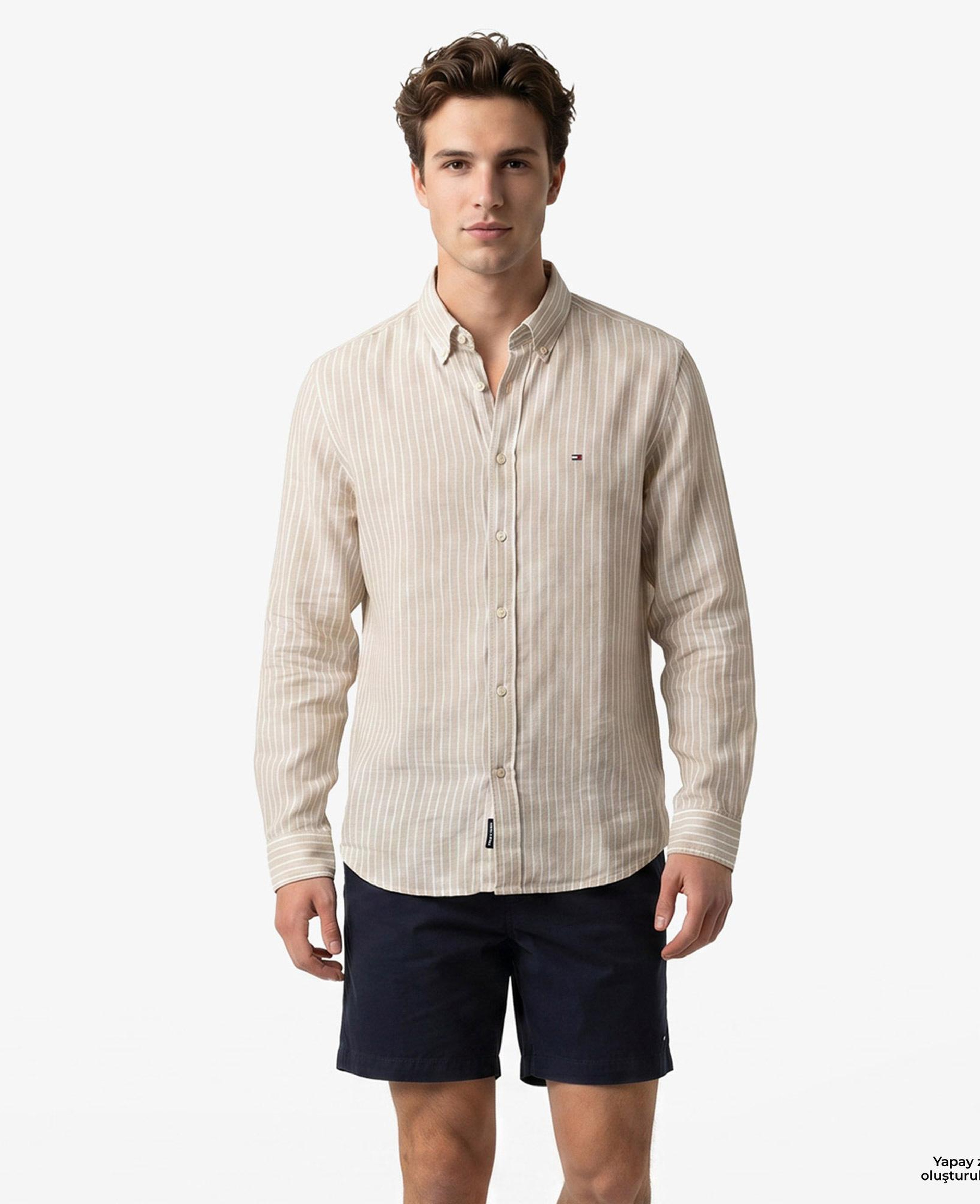 Tommy Hilfiger Seasonal Quality Erkek Kahverengi Keten Gömlek