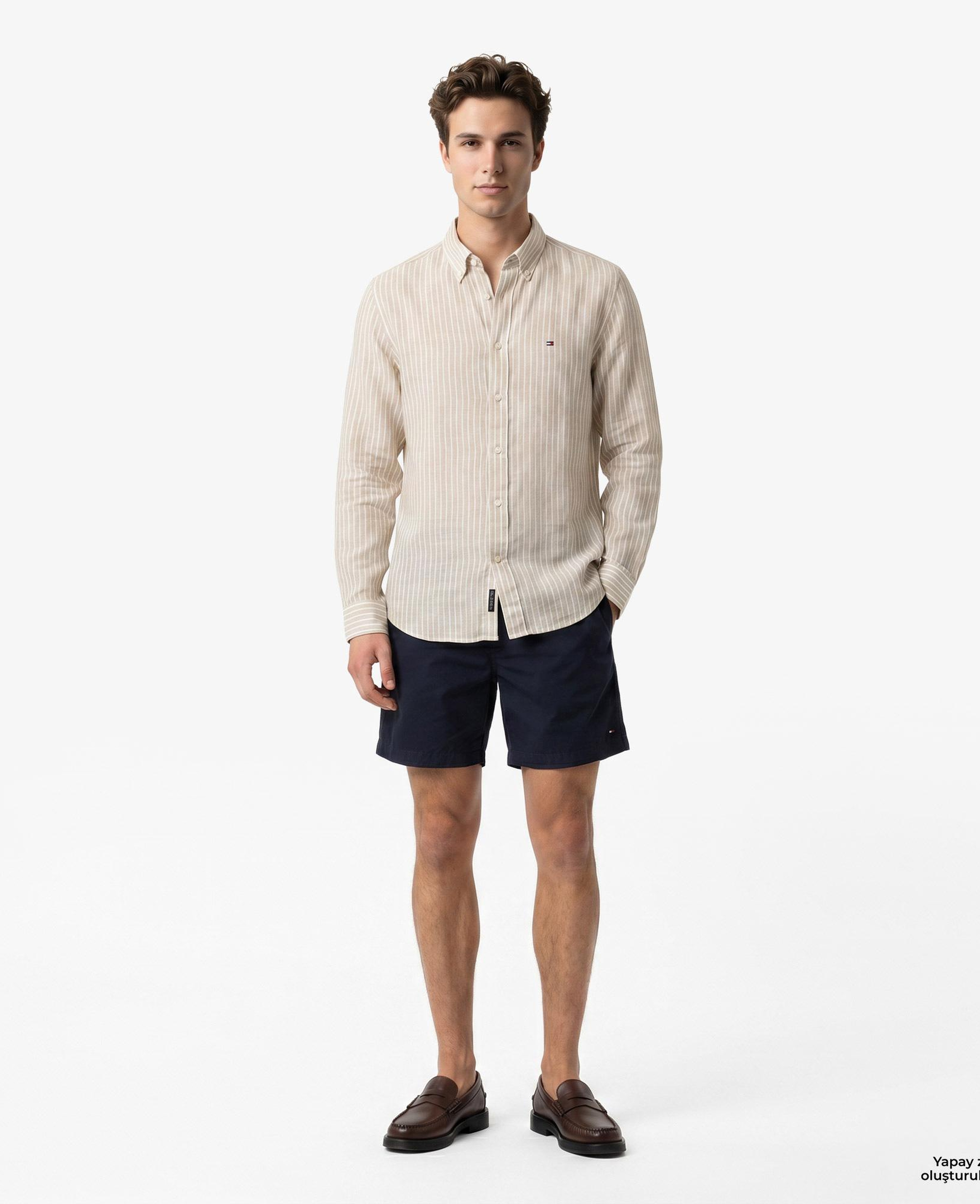 Tommy Hilfiger Seasonal Quality Erkek Kahverengi Keten Gömlek