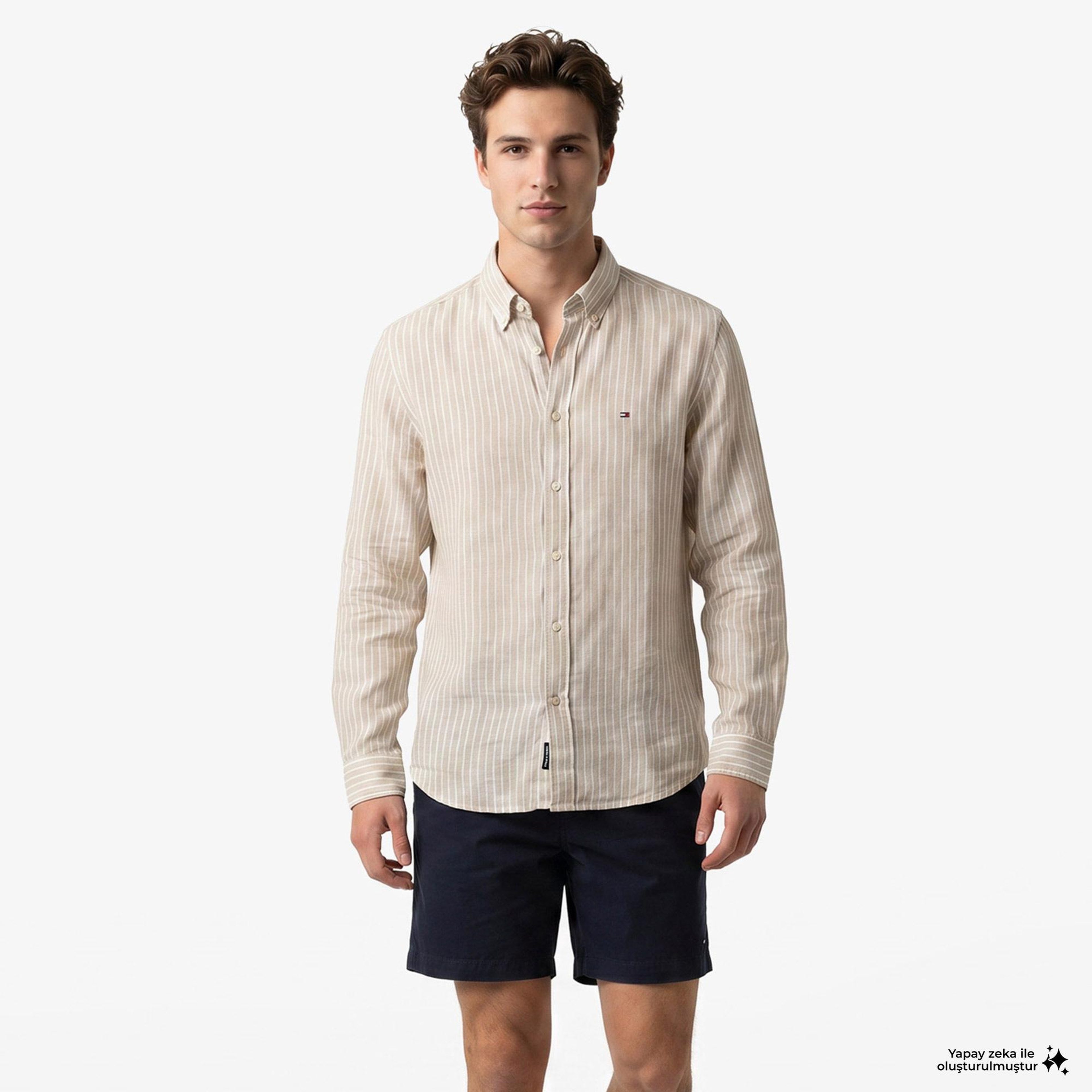 Tommy Hilfiger Seasonal Quality Erkek Kahverengi Keten Gömlek