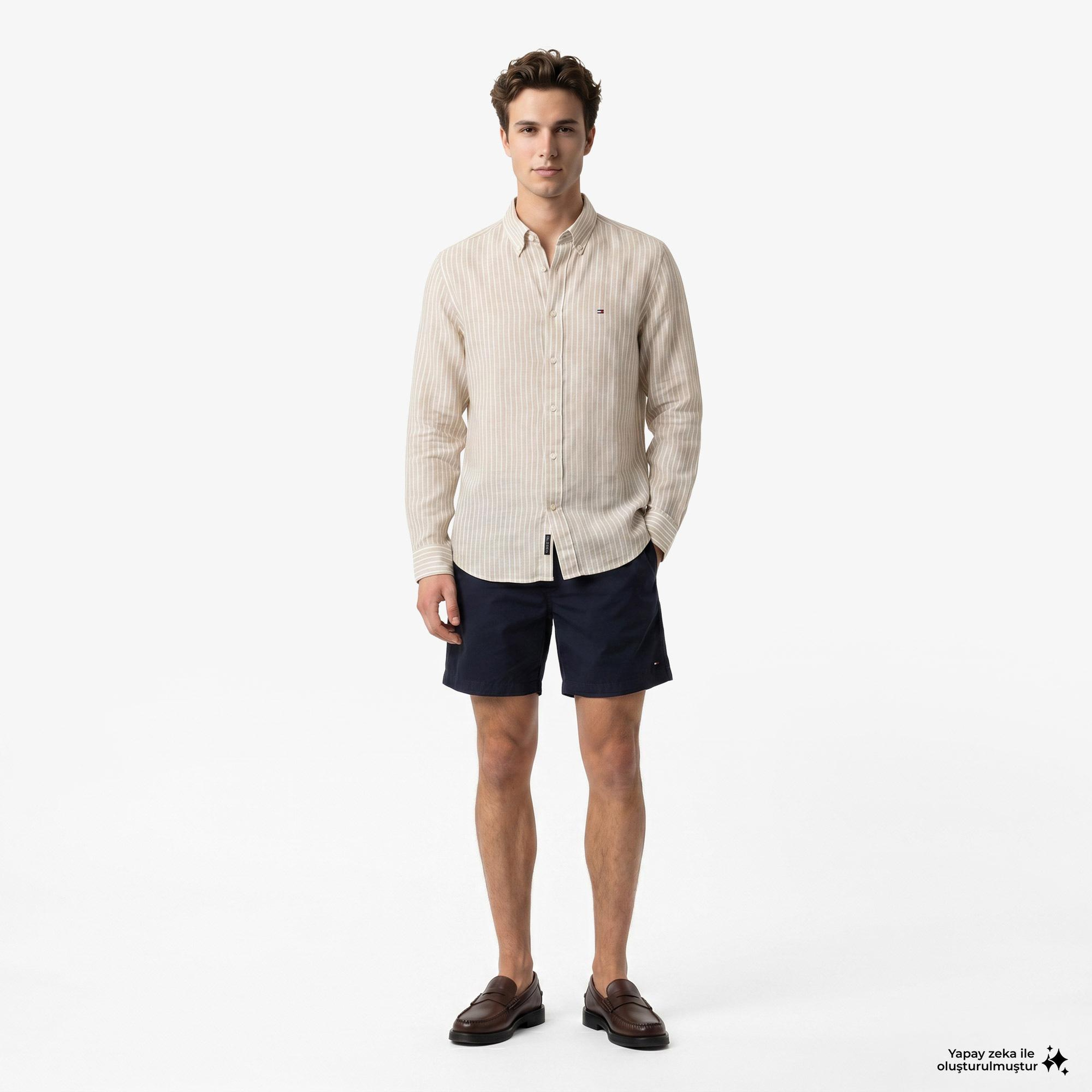 Tommy Hilfiger Seasonal Quality Erkek Kahverengi Keten Gömlek