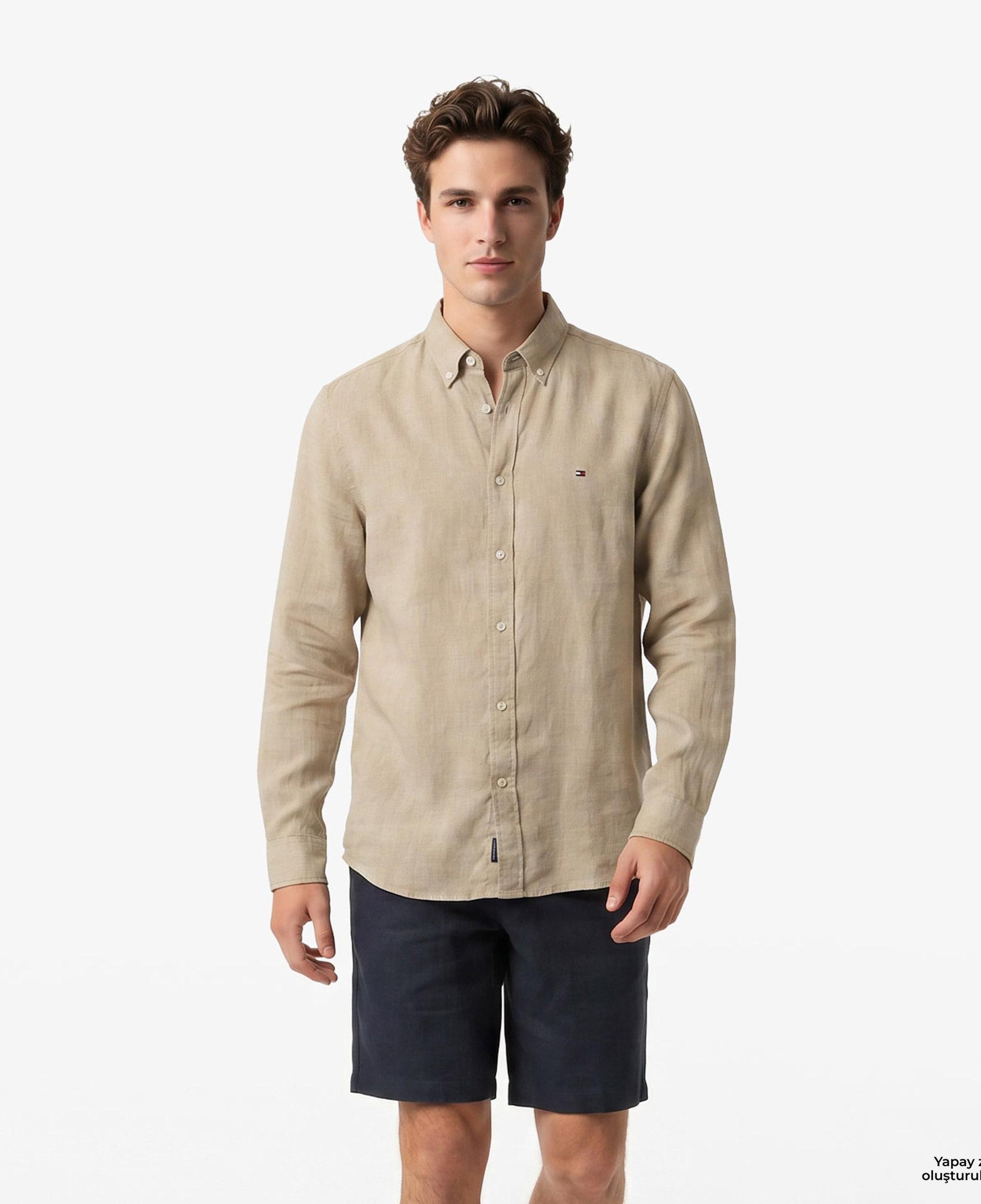 Tommy Hilfiger Seasonal Quality Erkek Haki Keten Gömlek