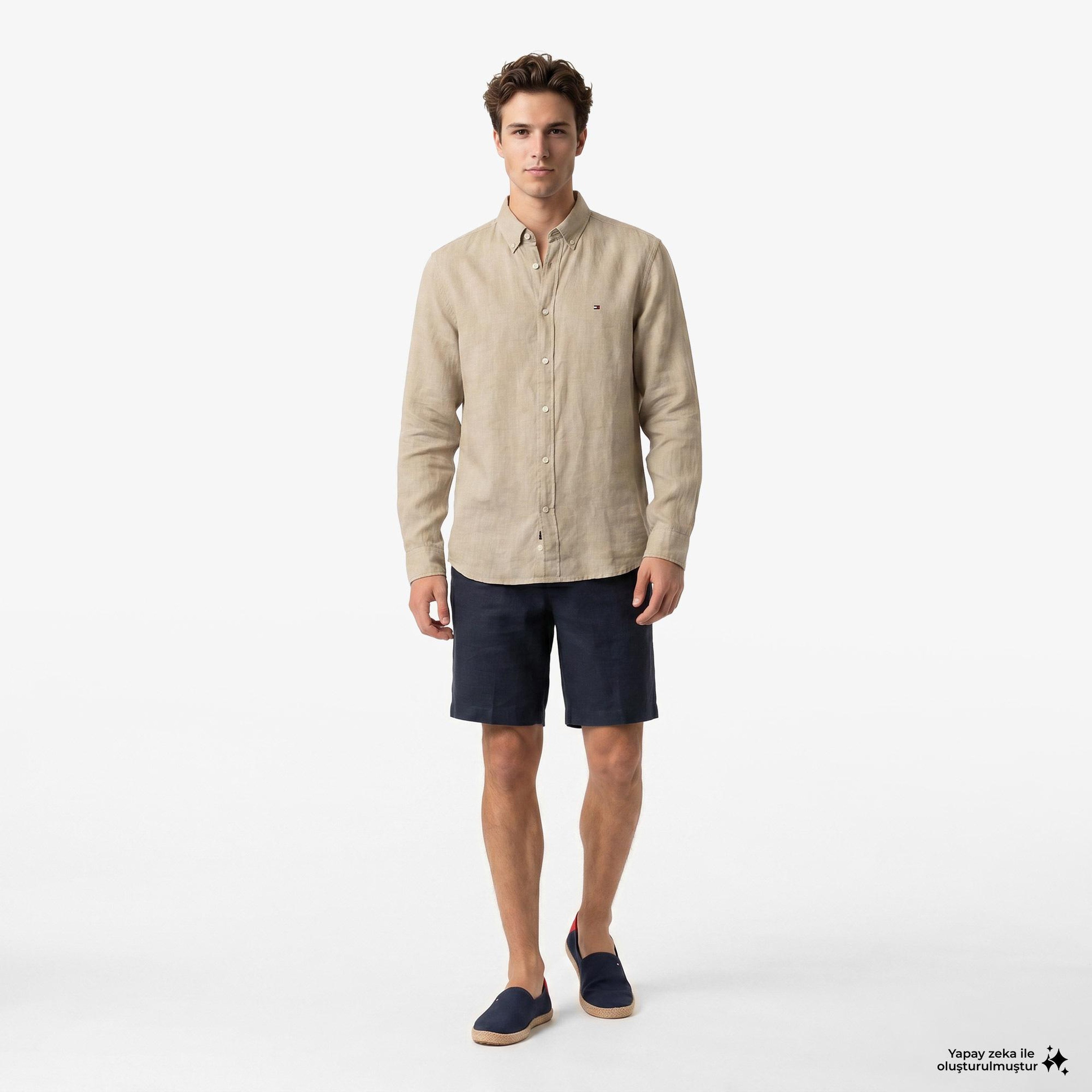 Tommy Hilfiger Seasonal Quality Erkek Haki Keten Gömlek