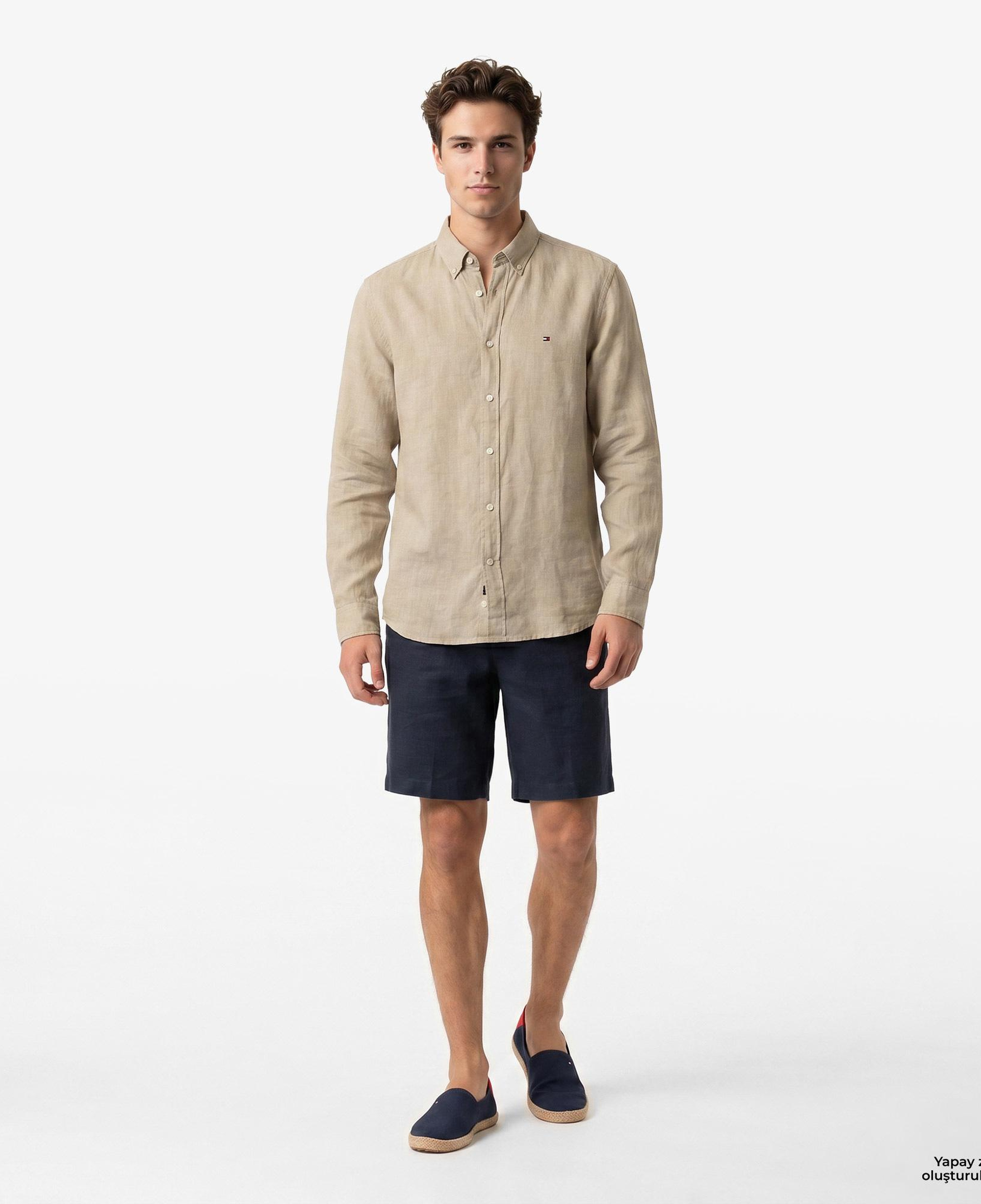 Tommy Hilfiger Seasonal Quality Erkek Haki Keten Gömlek