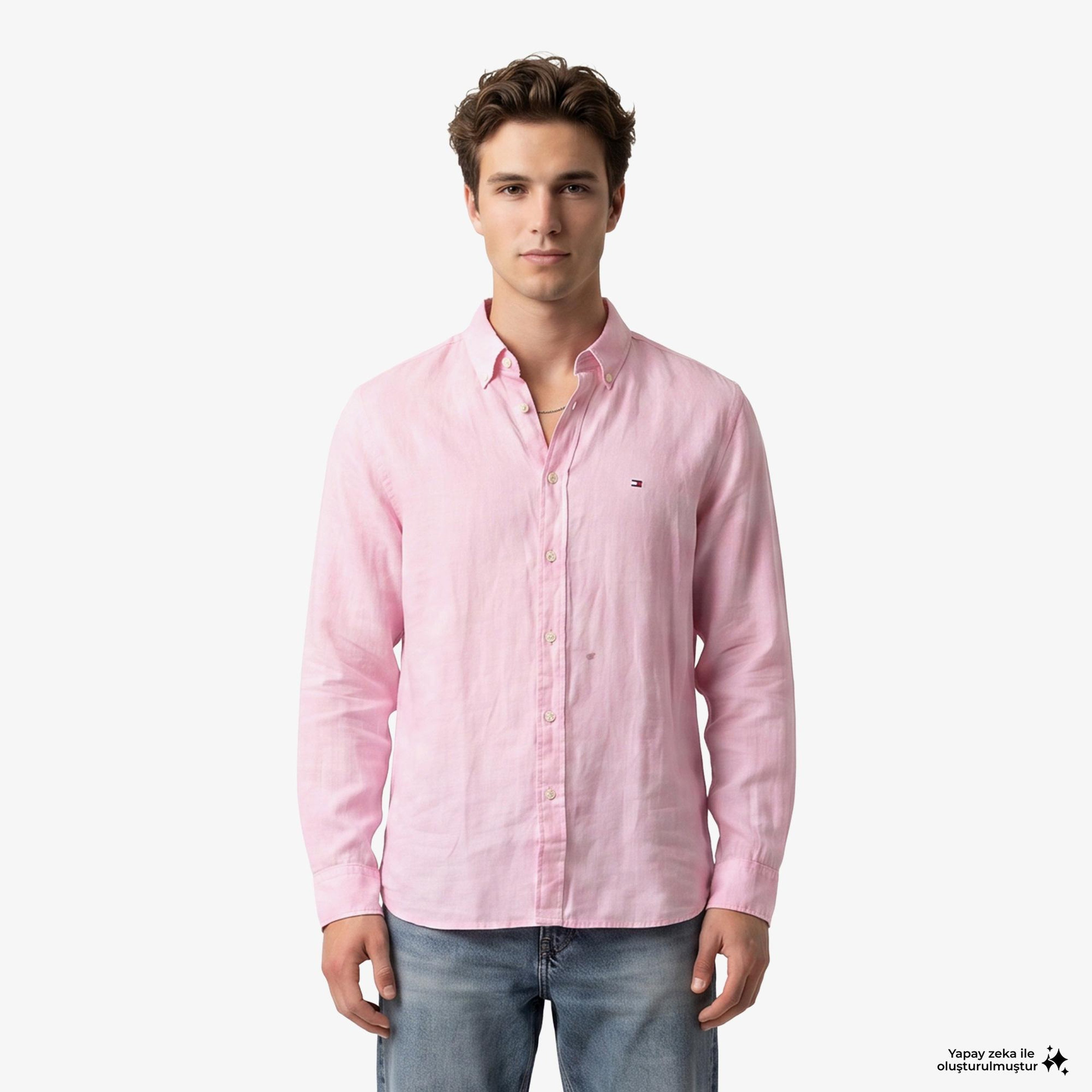 Tommy Hilfiger Seasonal Quality Erkek Pembe Keten Gömlek