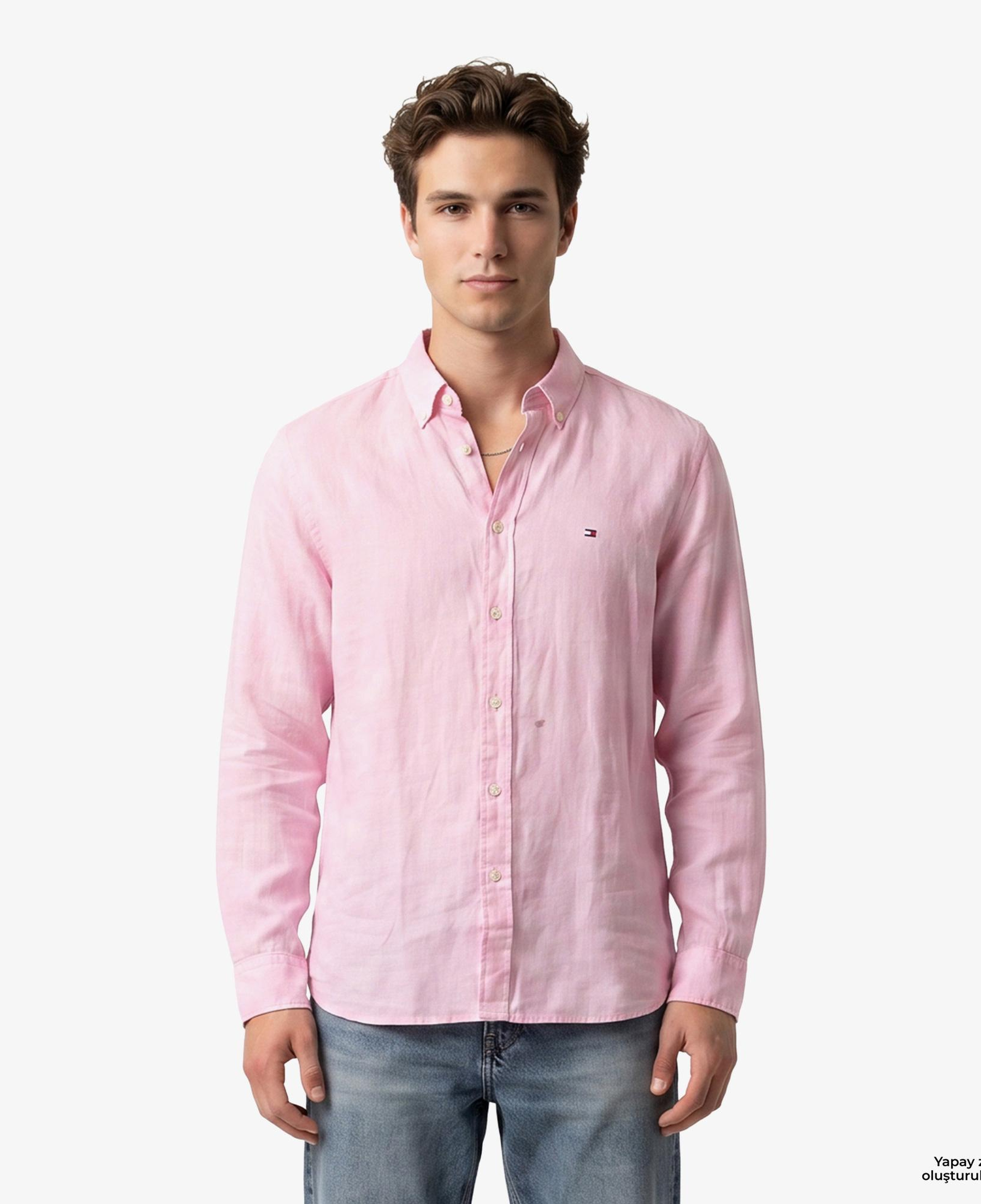 Tommy Hilfiger Seasonal Quality Erkek Pembe Keten Gömlek