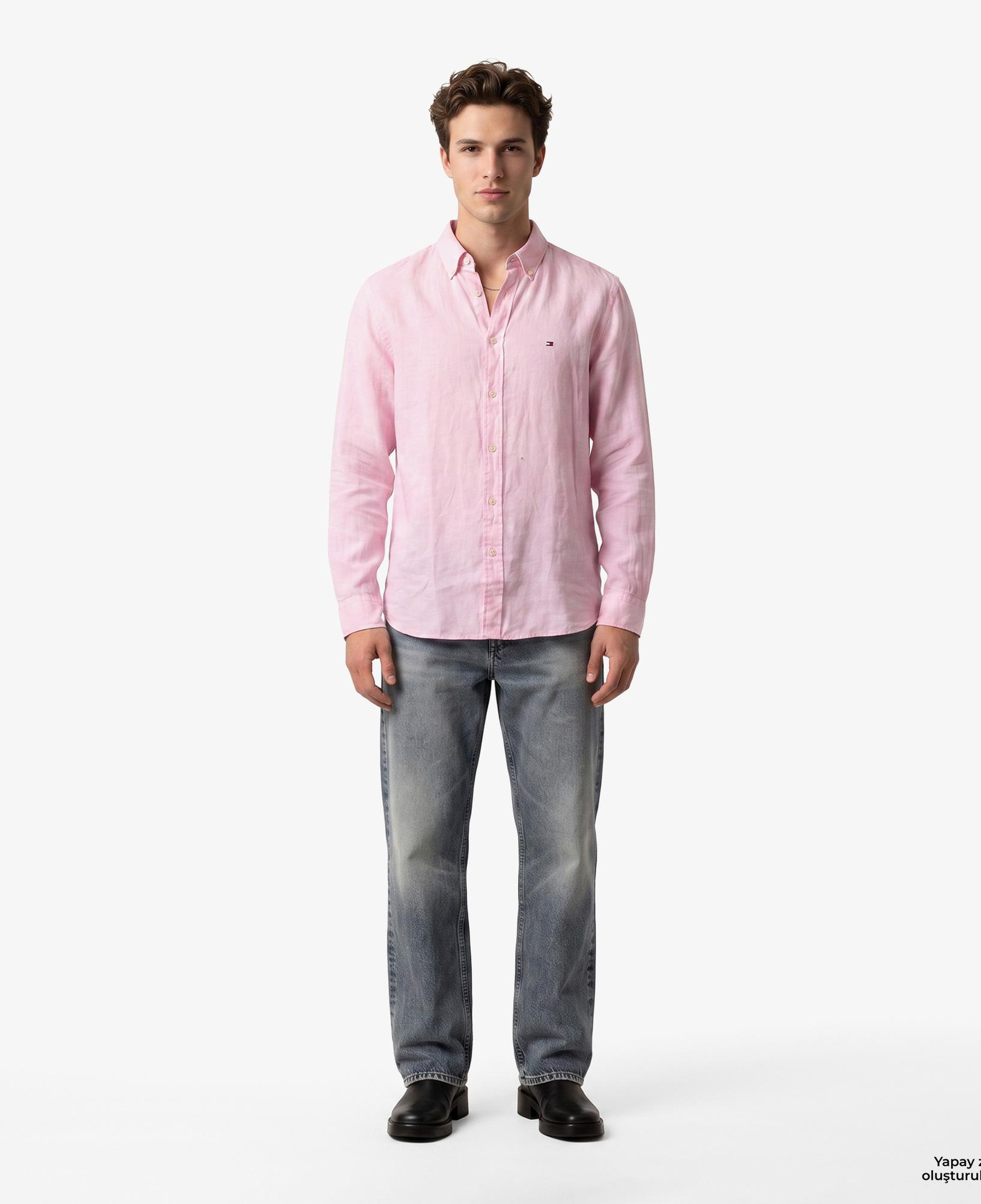 Tommy Hilfiger Seasonal Quality Erkek Pembe Keten Gömlek