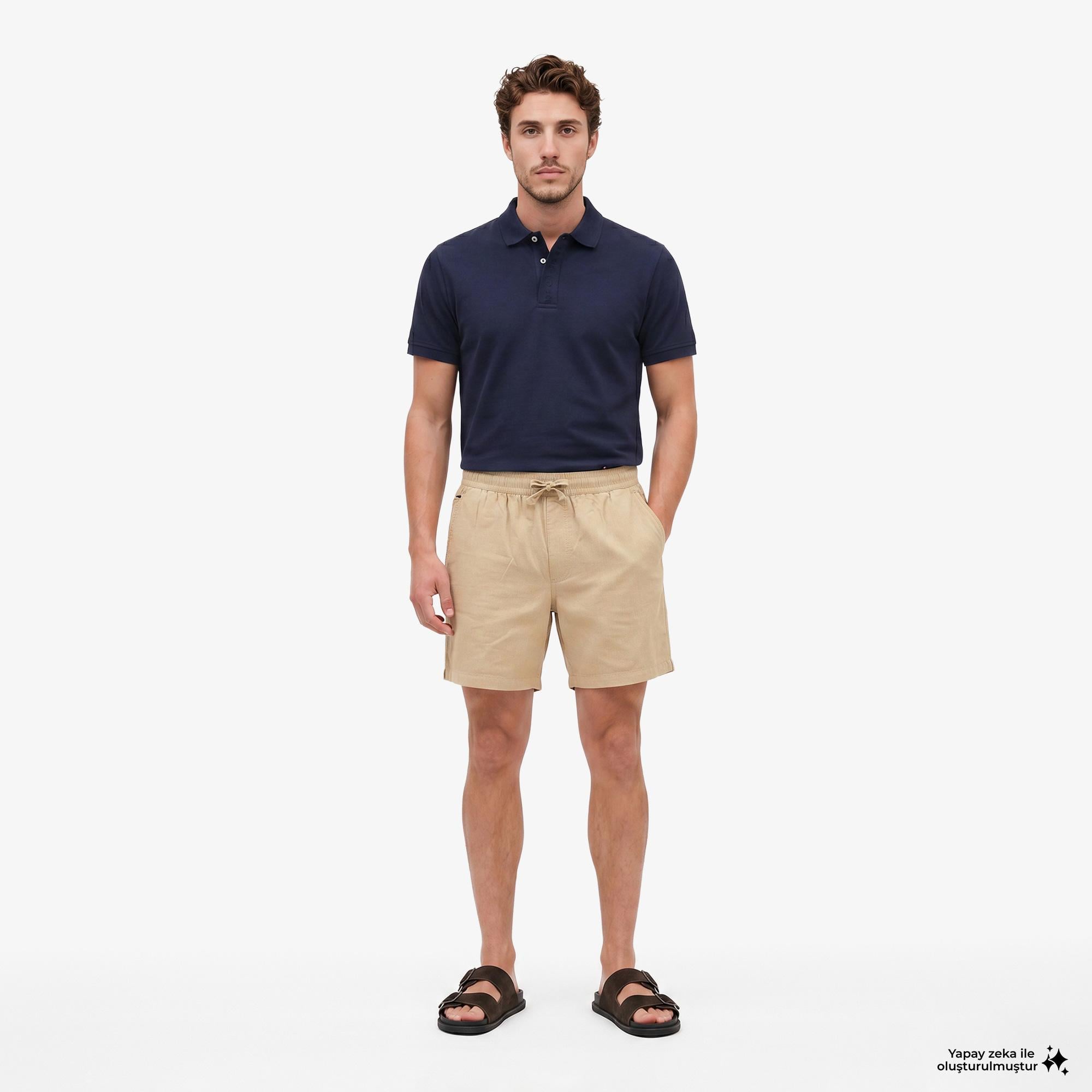 Tommy Hilfiger Erkek Bej Keten Şort