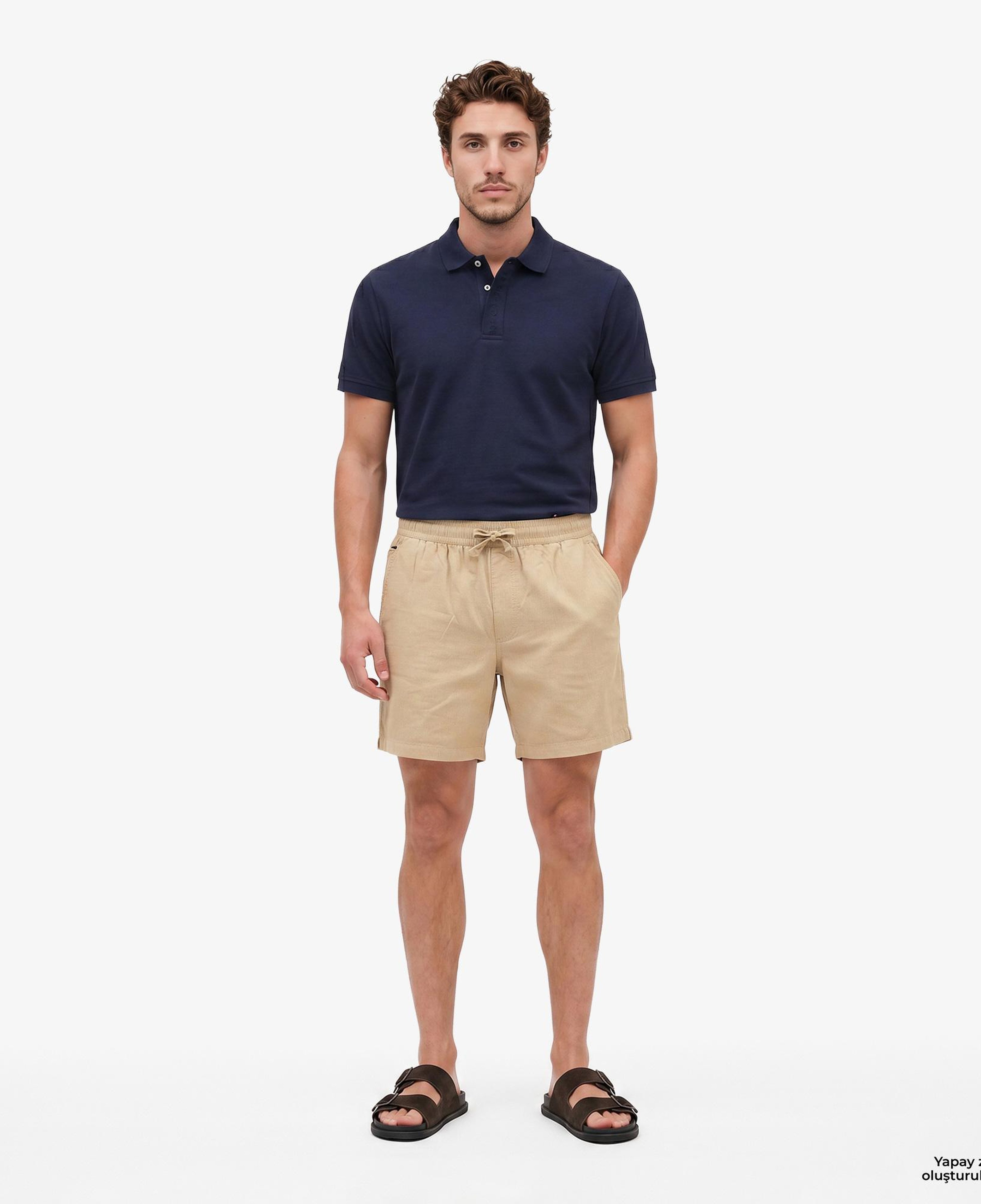 Tommy Hilfiger Erkek Bej Keten Şort