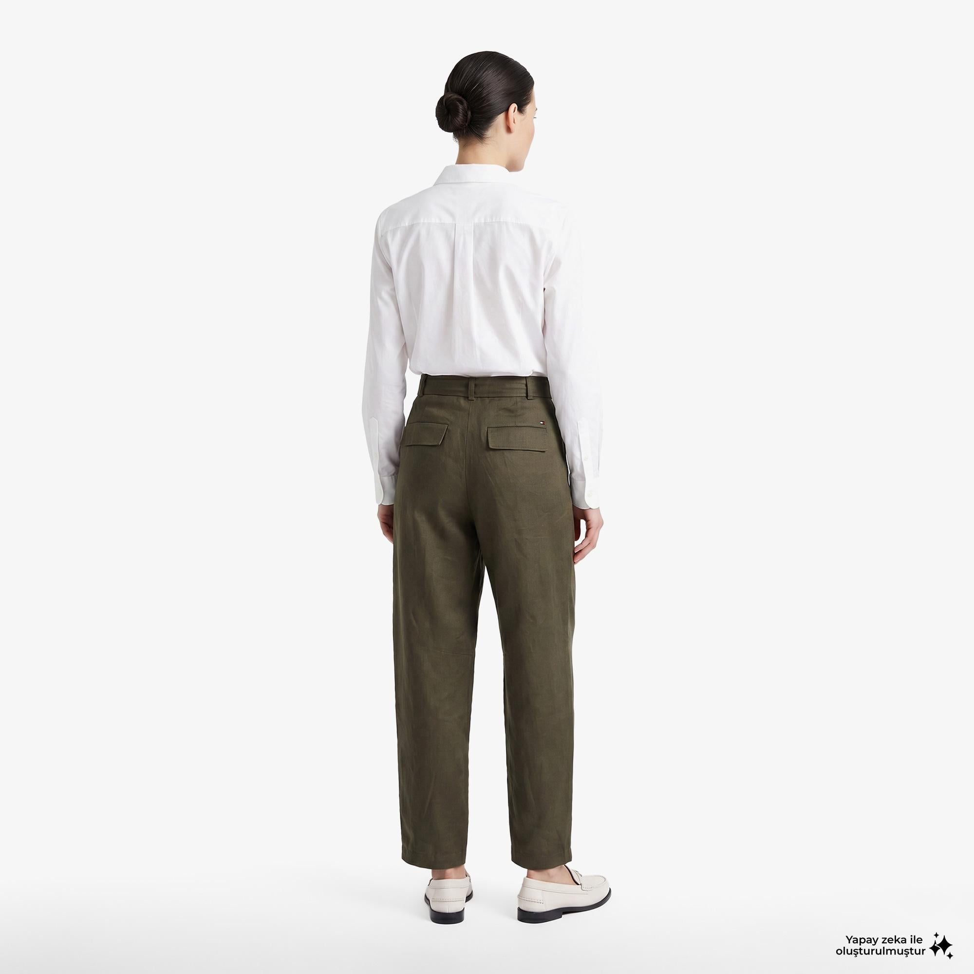 Tommy Hilfiger Utility Kadın Yeşil Keten Pantolon