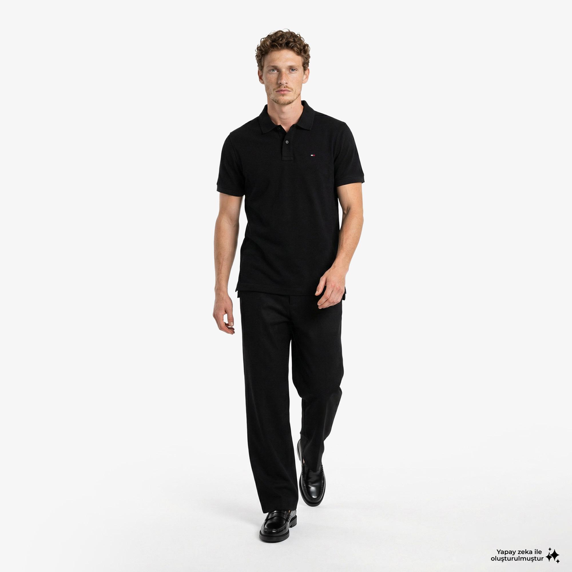 Tommy Hilfiger Classic Flag Erkek Siyah Polo Yaka T-Shirt