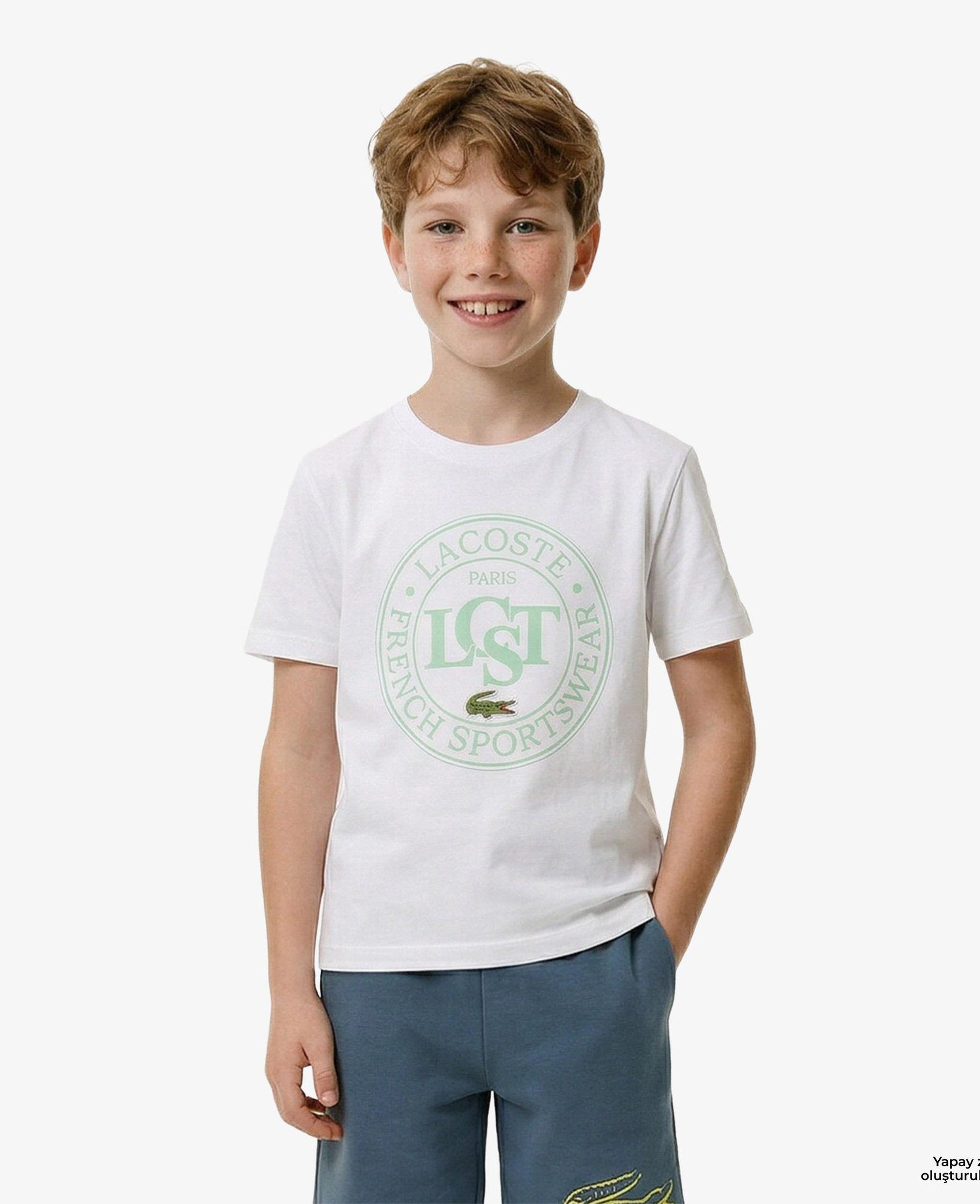 Lacoste Çocuk Bisiklet Yaka Baskılı Beyaz T-Shirt