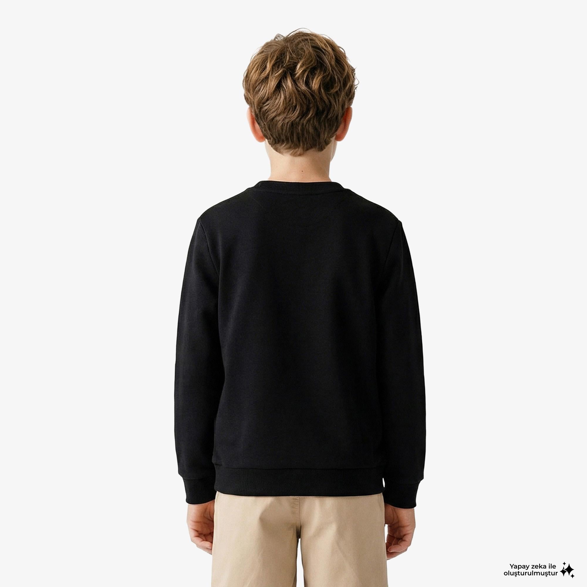 Çocuk Bisiklet Yaka Siyah Sweatshirt