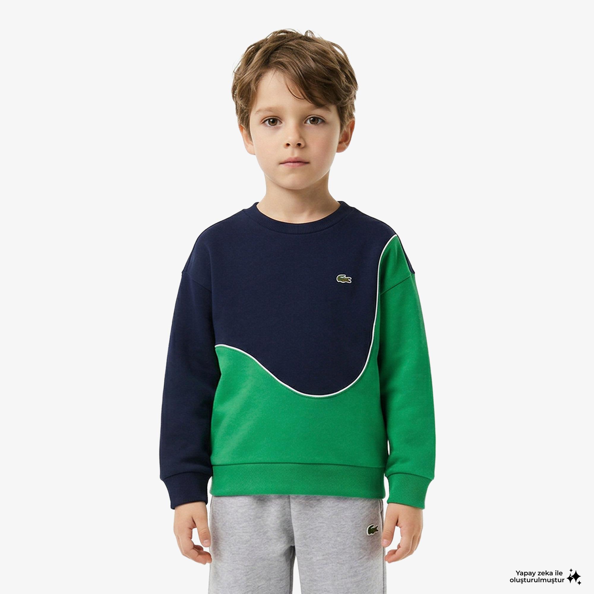 Lacoste Çocuk Bisiklet Yaka Renk Bloklu Lacivert Sweatshirt