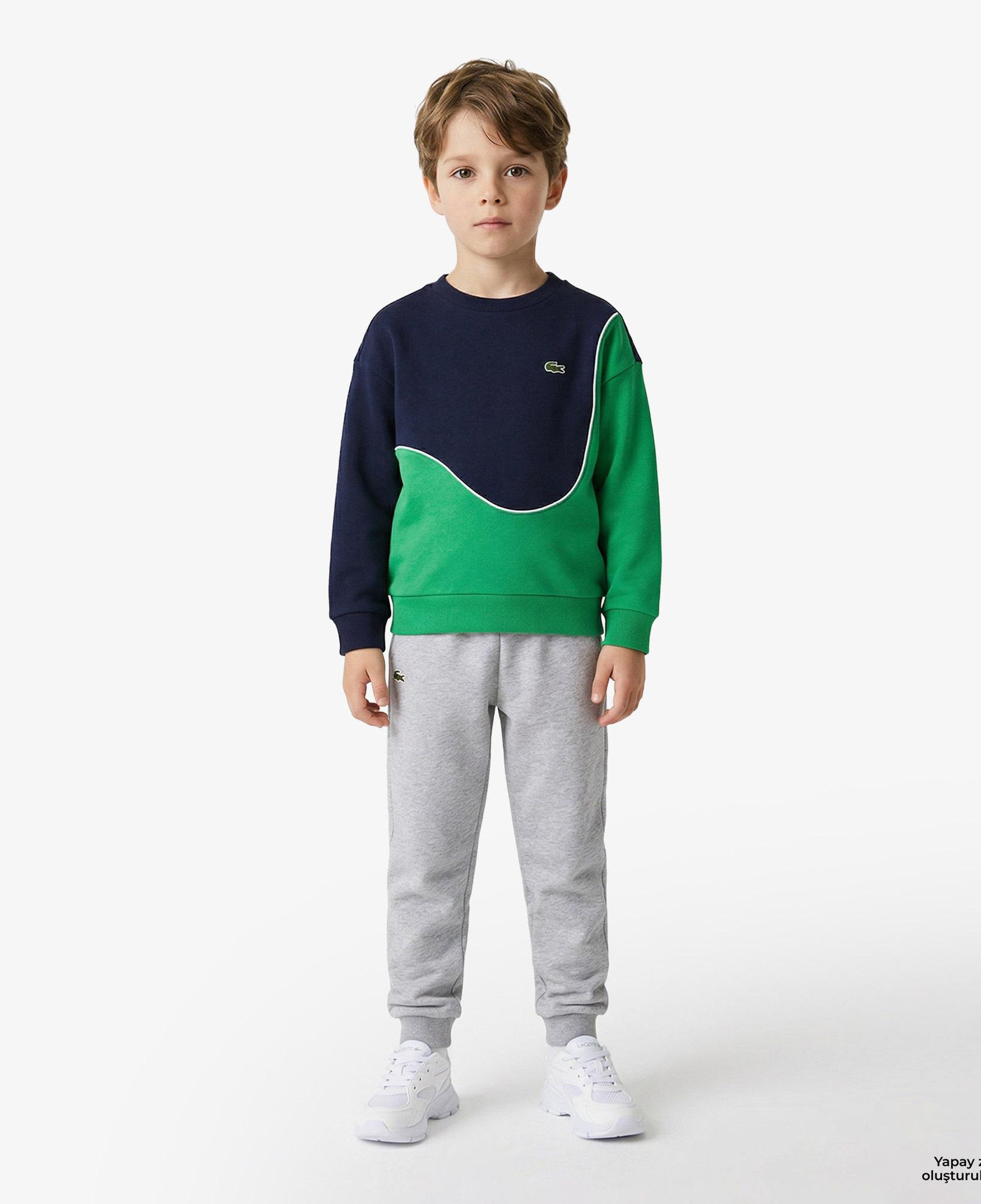 Lacoste Çocuk Bisiklet Yaka Renk Bloklu Lacivert Sweatshirt