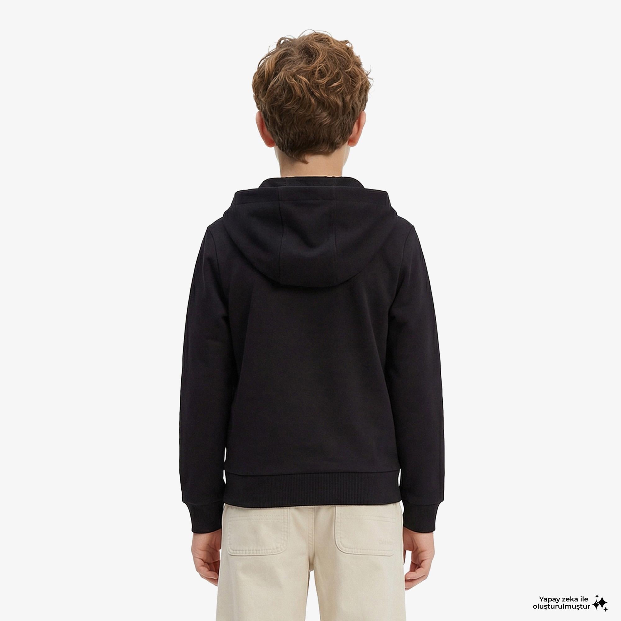 Calvin Klein Mini Badge Zip Through Çocuk Siyah Sweatshirt