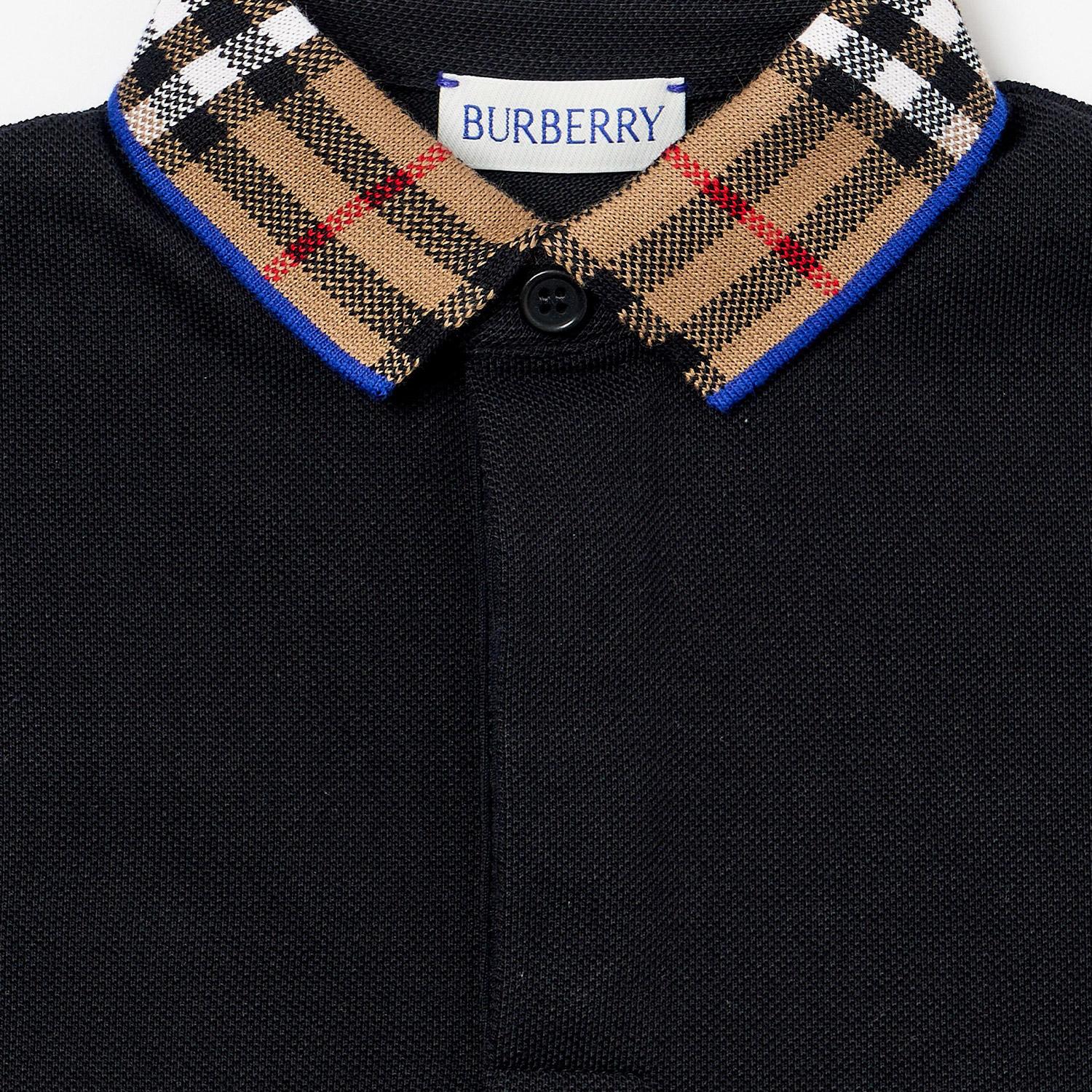 Burberry Check Yaka Detaylı Pamuklu Çocuk Siyah Polo