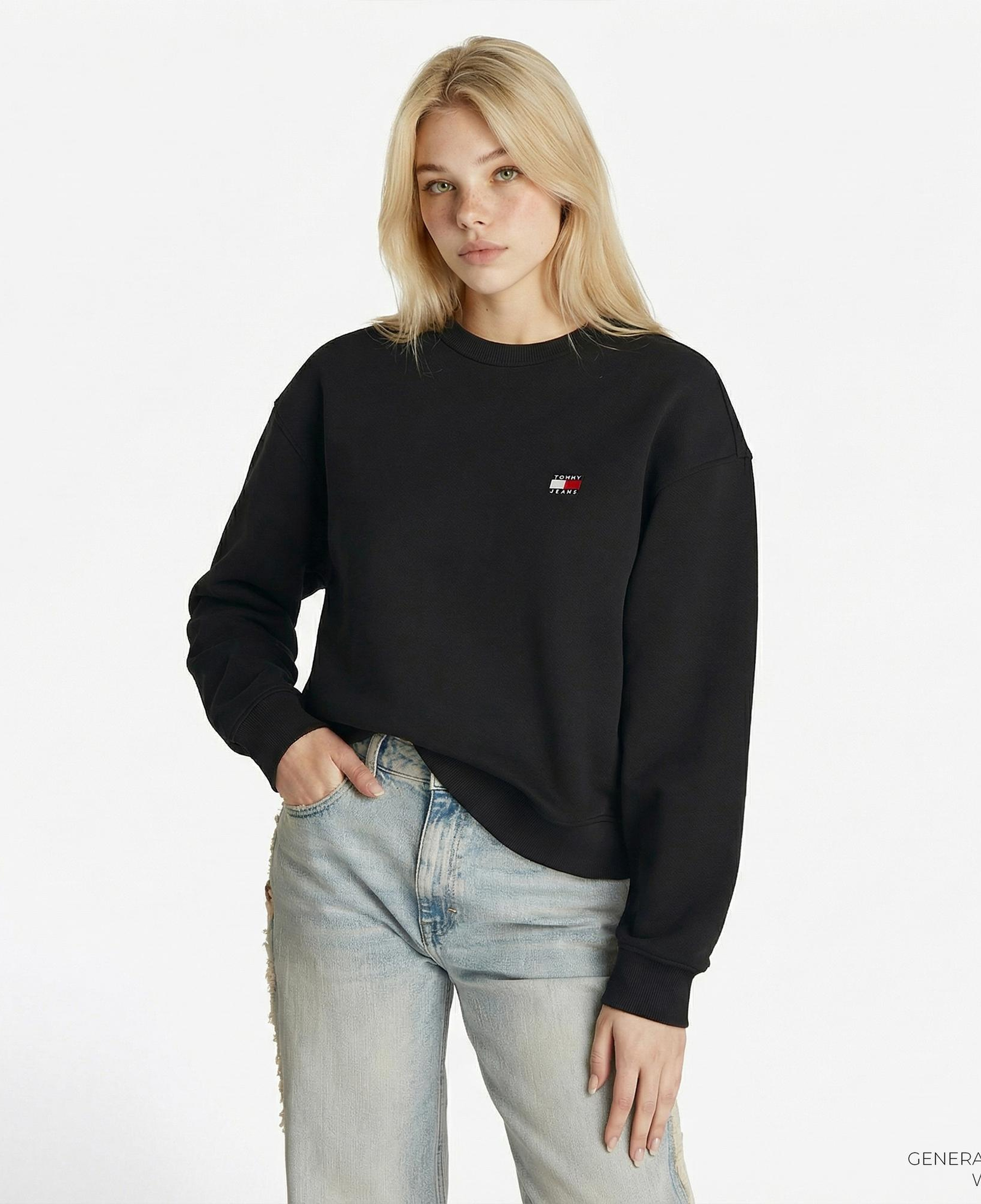 Tommy Jeans Bxy Badge Crew Kadın Siyah Sweatshirt