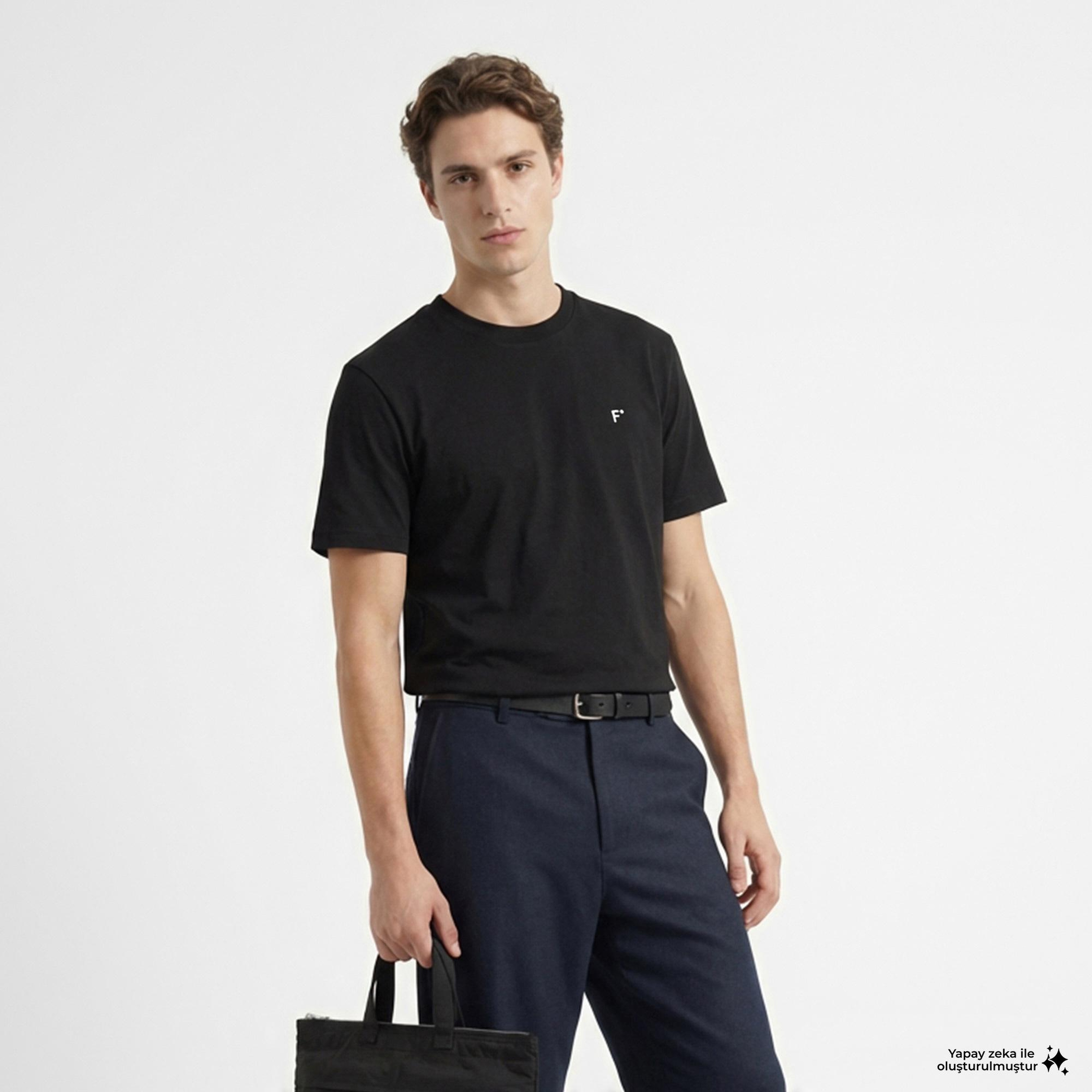 FashFed F İkonlu Unisex Siyah T-Shirt