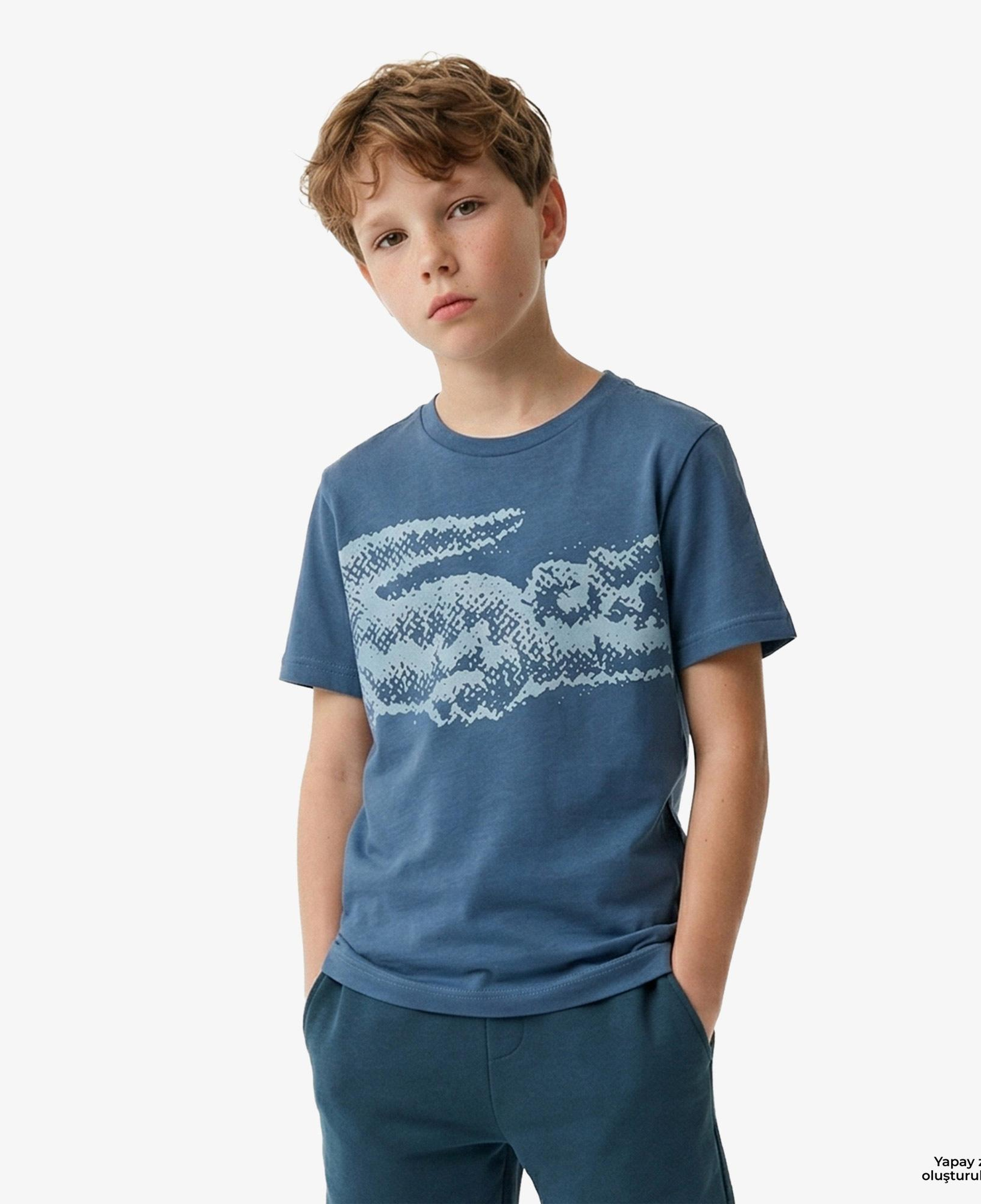 Çocuk Bisiklet Yaka Baskılı Lacivert T-Shirt