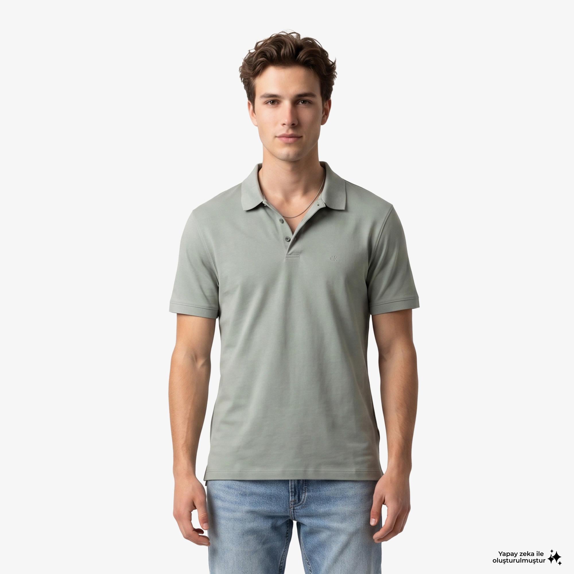 Calvin Klein Supima Chest Emb Erkek Bej Polo