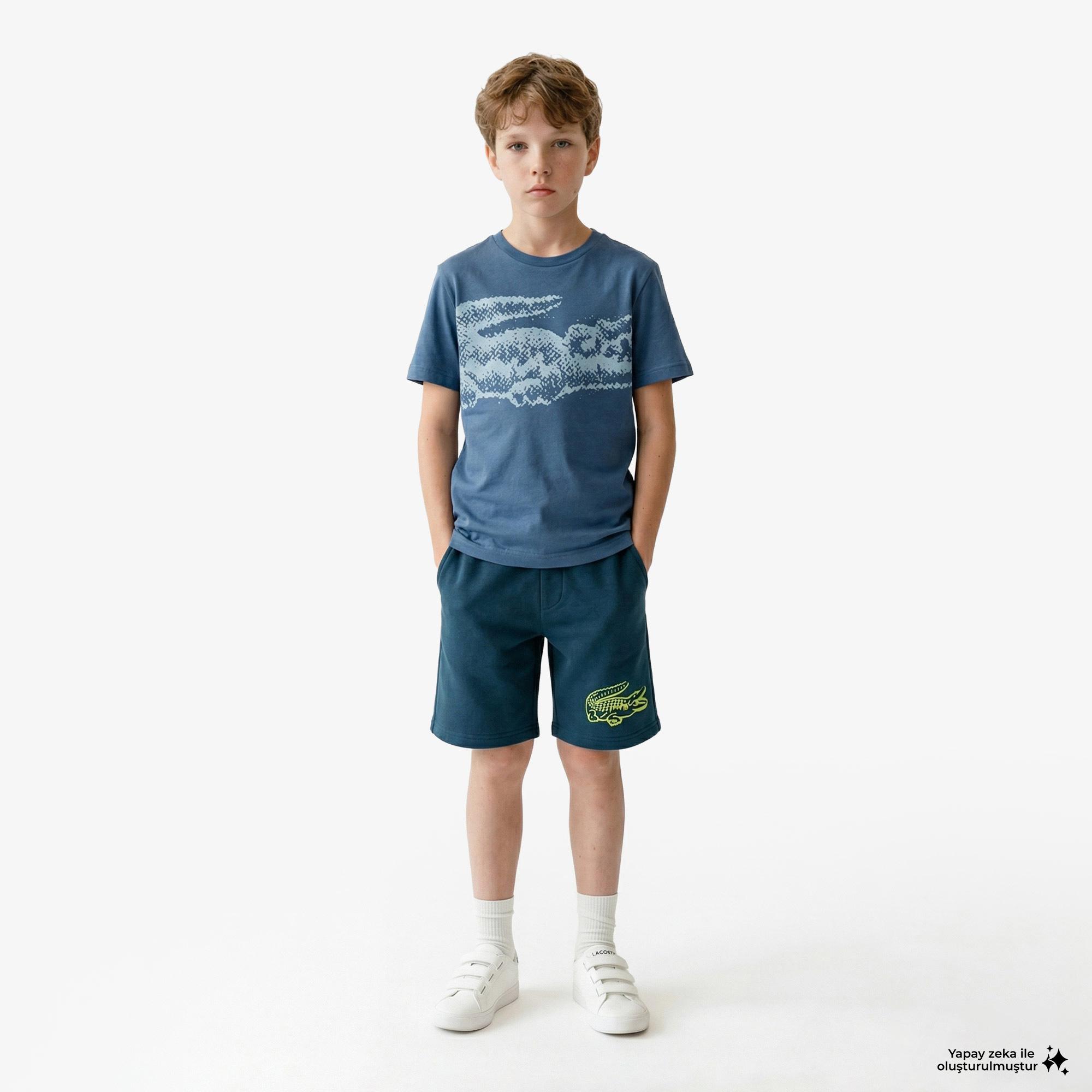 Çocuk Bisiklet Yaka Baskılı Lacivert T-Shirt