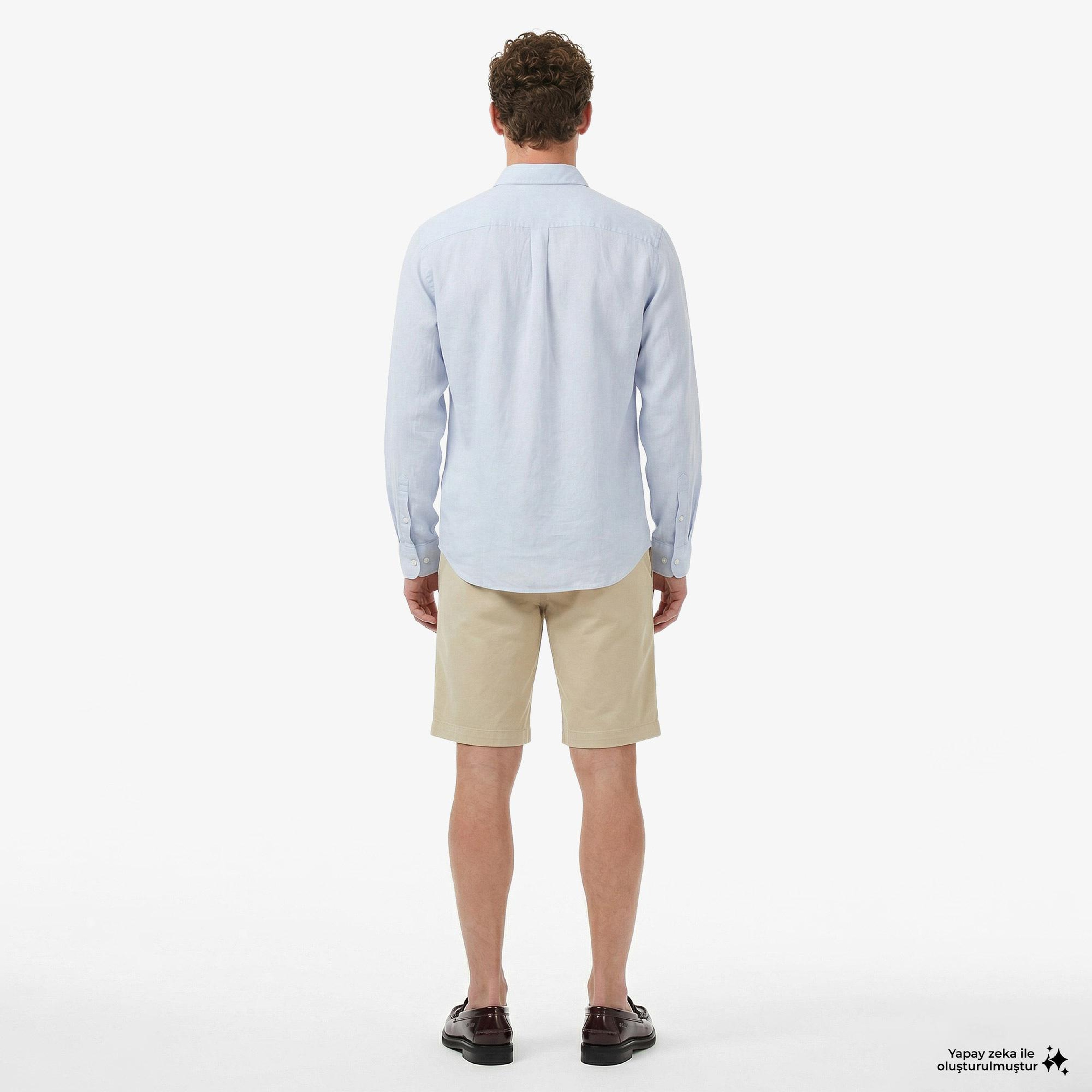 Calvin Klein Solid Casual Classic Erkek Mavi Keten Gömlek
