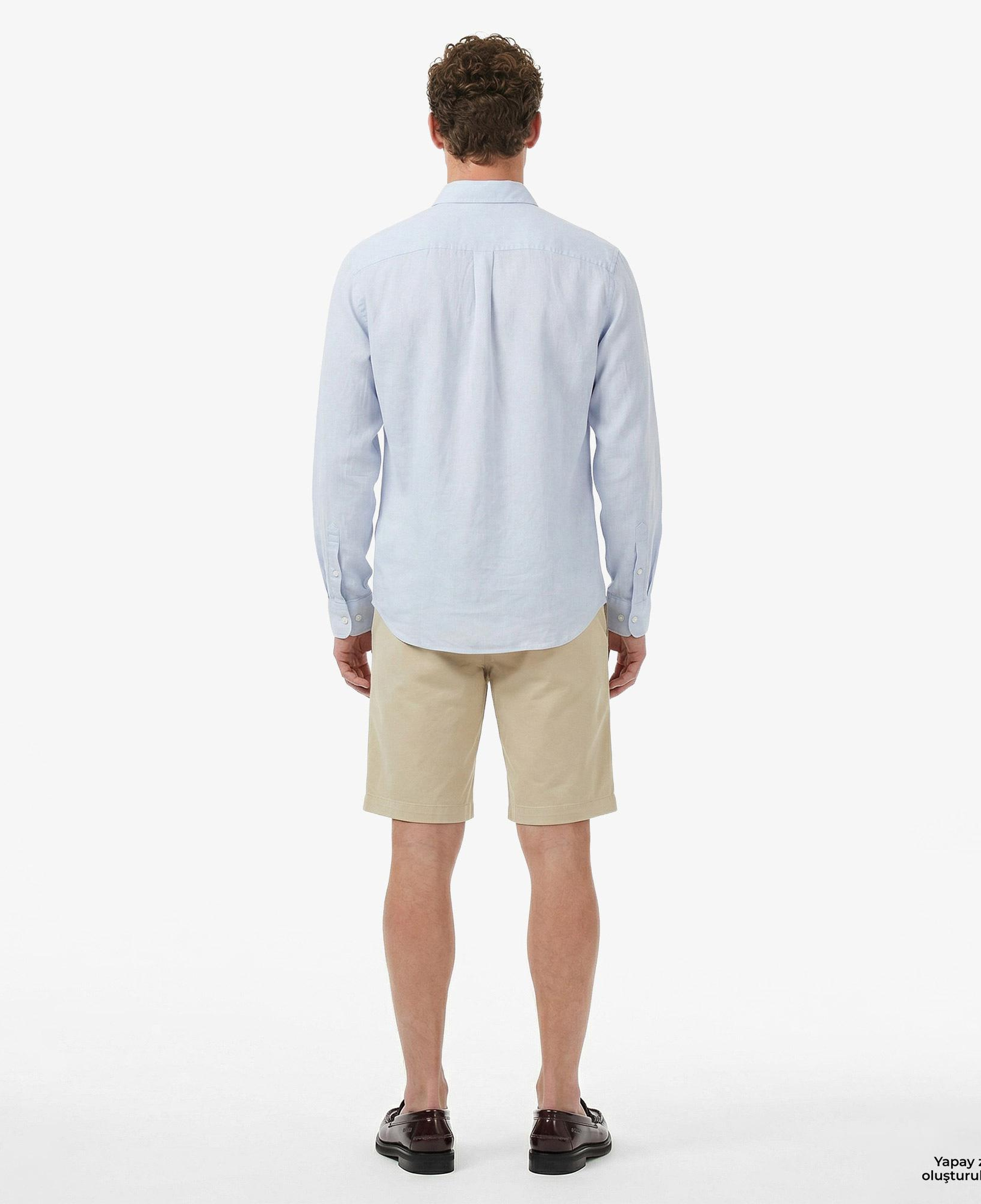 Calvin Klein Solid Casual Classic Erkek Mavi Keten Gömlek