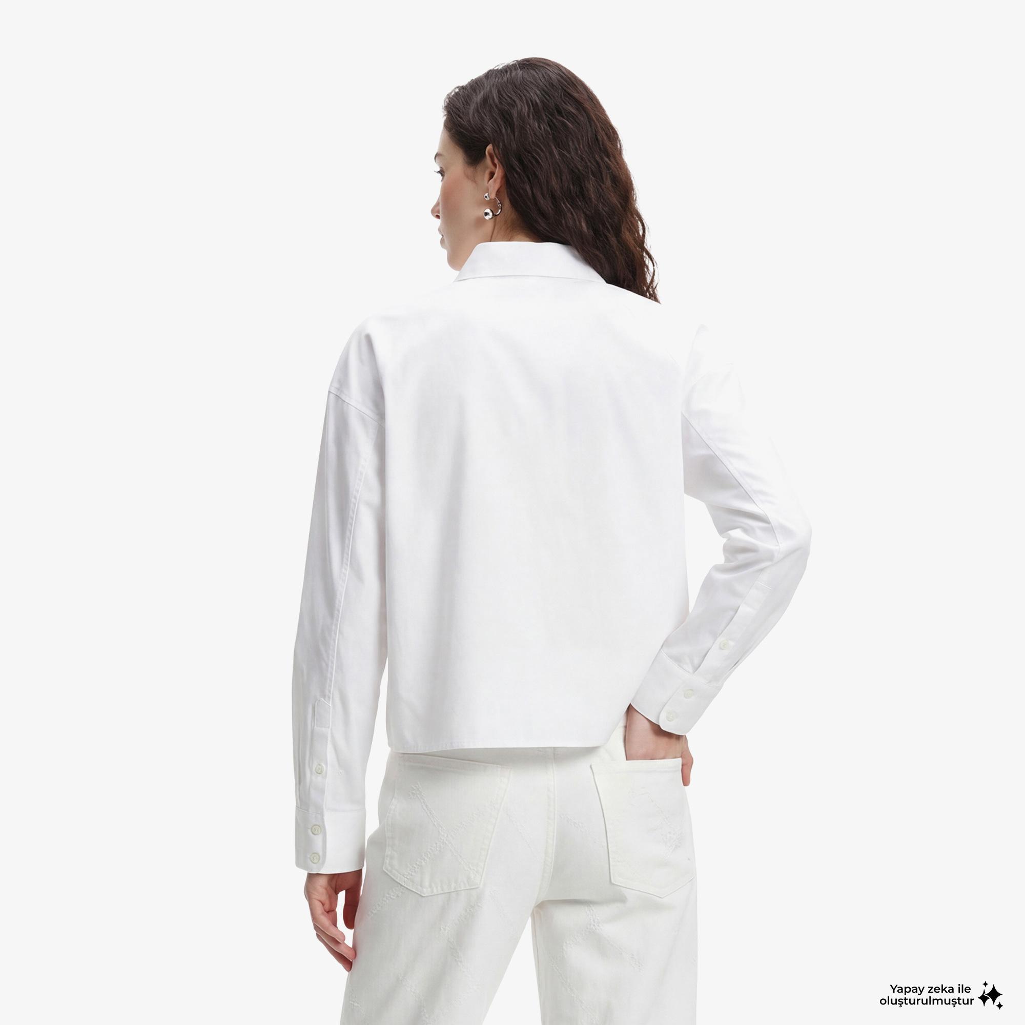 Calvin Klein Solid Boxy Cropped Kadın Beyaz Gömlek