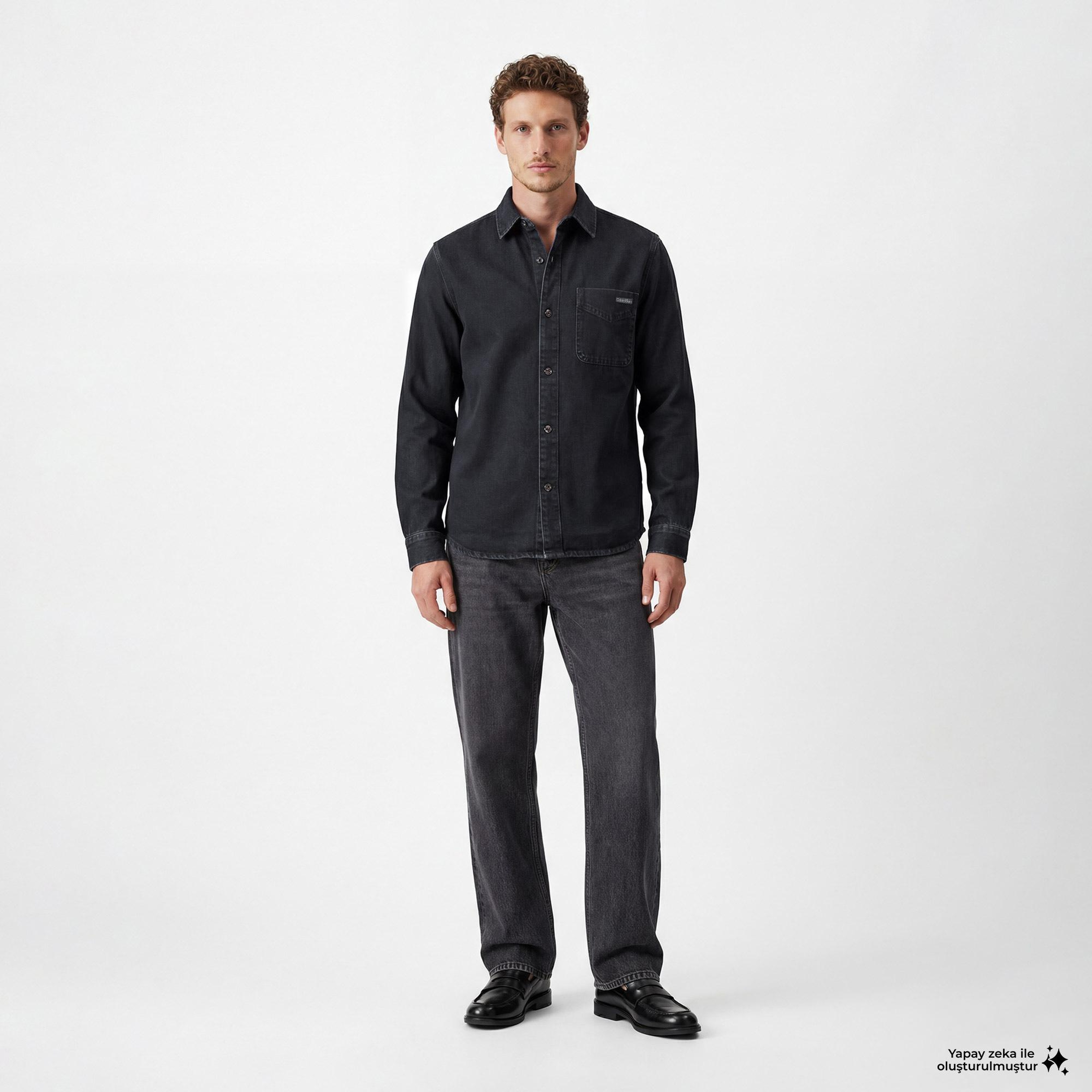 Calvin Klein Blue Black Stone 90S Overshirt Erkek Mavi Gömlek