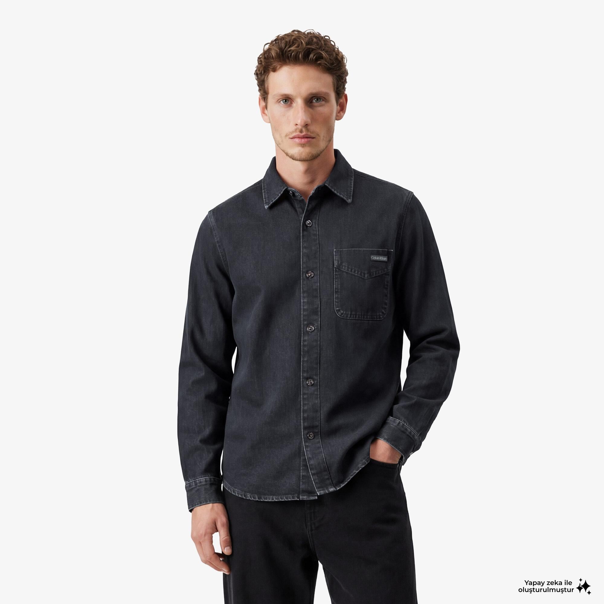 Calvin Klein Blue Black Stone 90S Overshirt Erkek Mavi Gömlek