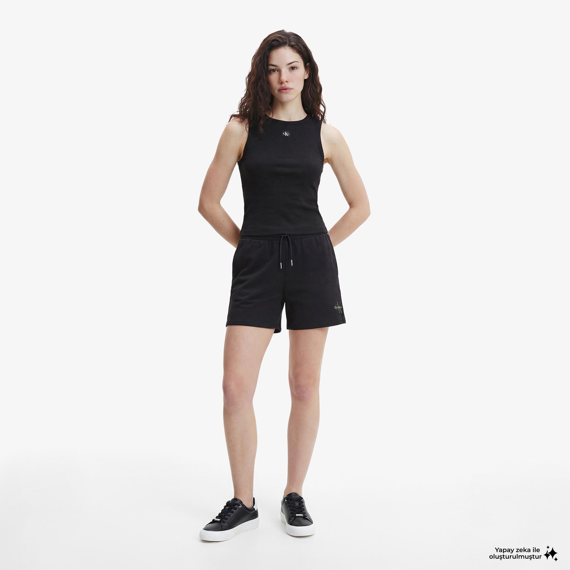 Calvin Klein Monologo French Terry Kadın Siyah Şort