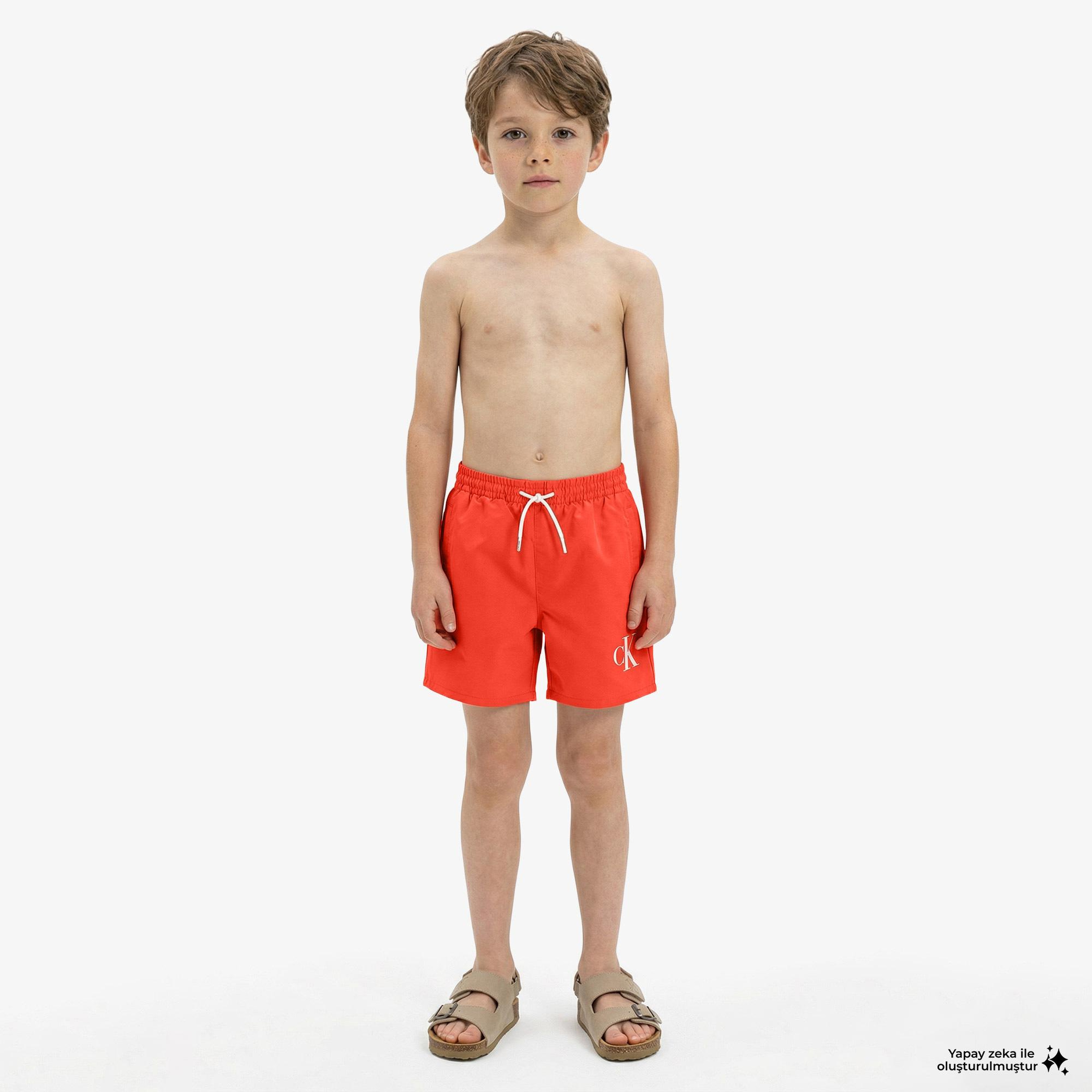 Calvin Klein Medium Drawstring Çocuk Kırmızı Deniz Şortu